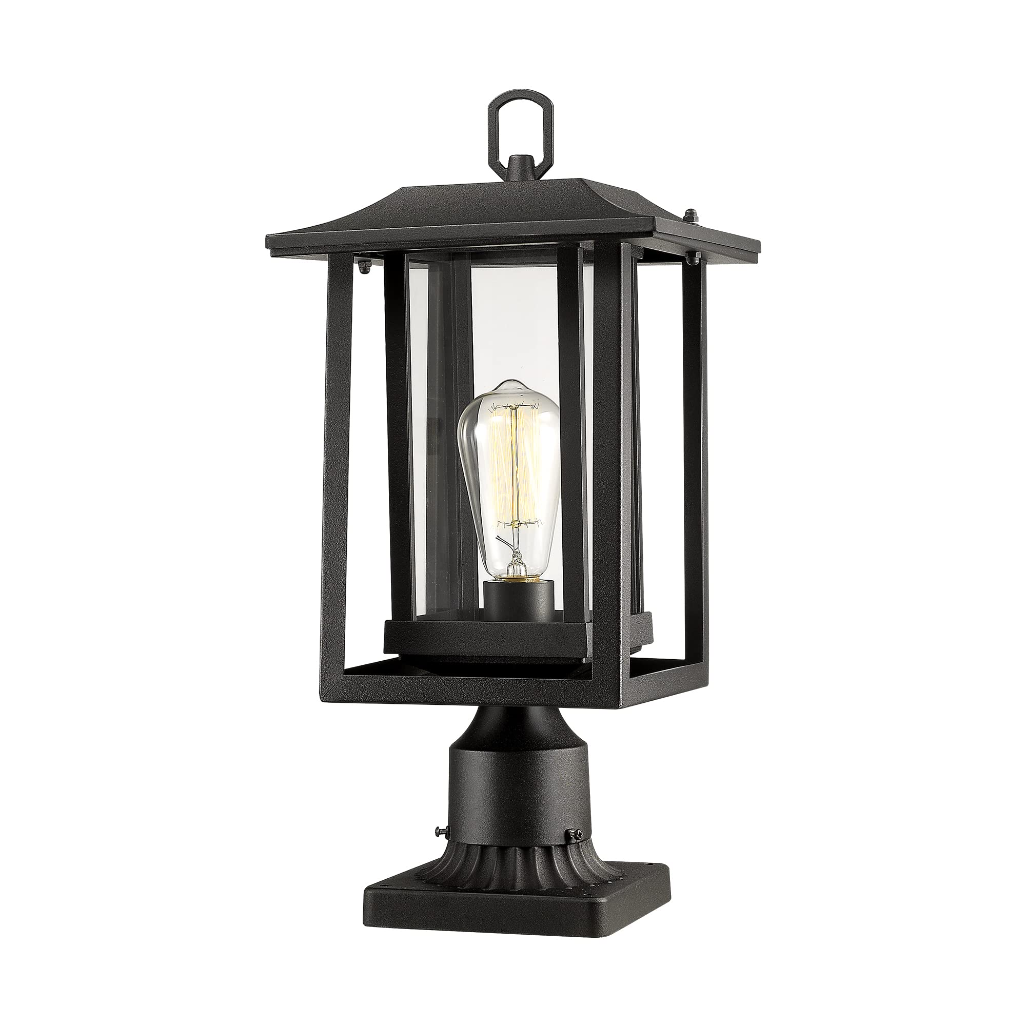 Beionxii Outdoor Post Light - Large Black Aluminum Lantern With Clear Glass (19 X 9), Model A197P-1Pk