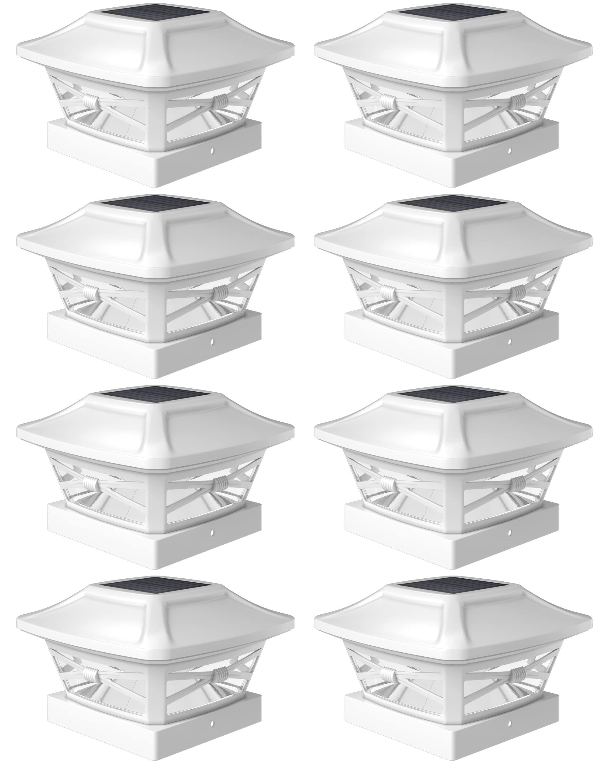 Davinci Lighting Renaissance Solar Outdoor Post Cap Lights - 8 Pack, Pearl White, LED, Fits 4x4, 5x5, 6x6 Posts, Durable Plastic