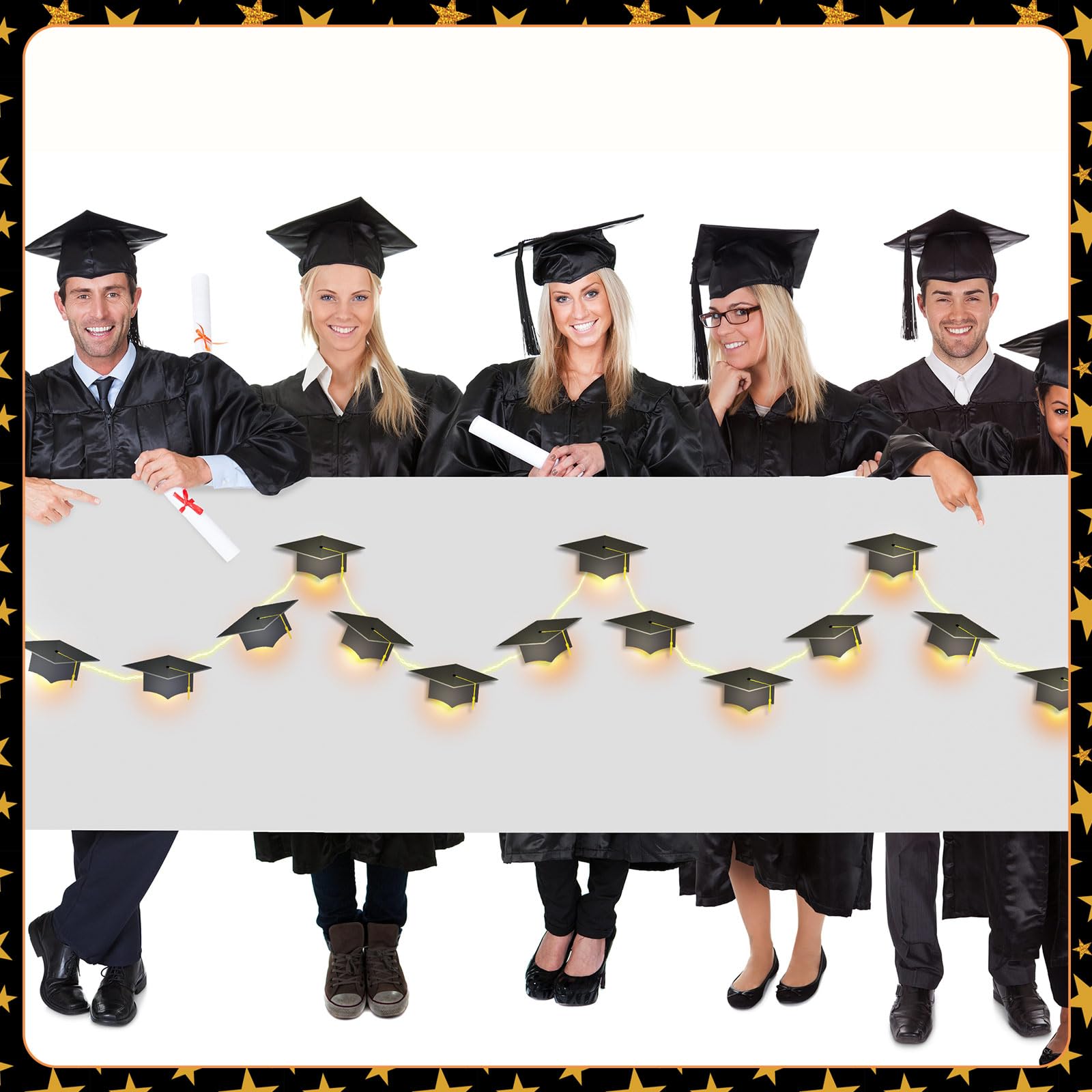 Vihose Graduation Decorations Class Of 2025 Grad Cap String Lights 20 Led 10 Ft Hanging Garland Banners Battery Operated For Wall 2025 Middle School Graduation Gifts Party Supplies
