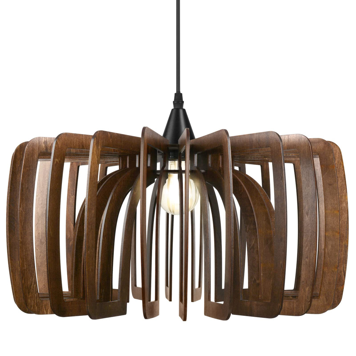 Plug-in Wood Pendant Light Fixture for Living Room, Kitchen, Bedroom, and Dining Room - Stylish Hanging Lamp with Adjustable Cor