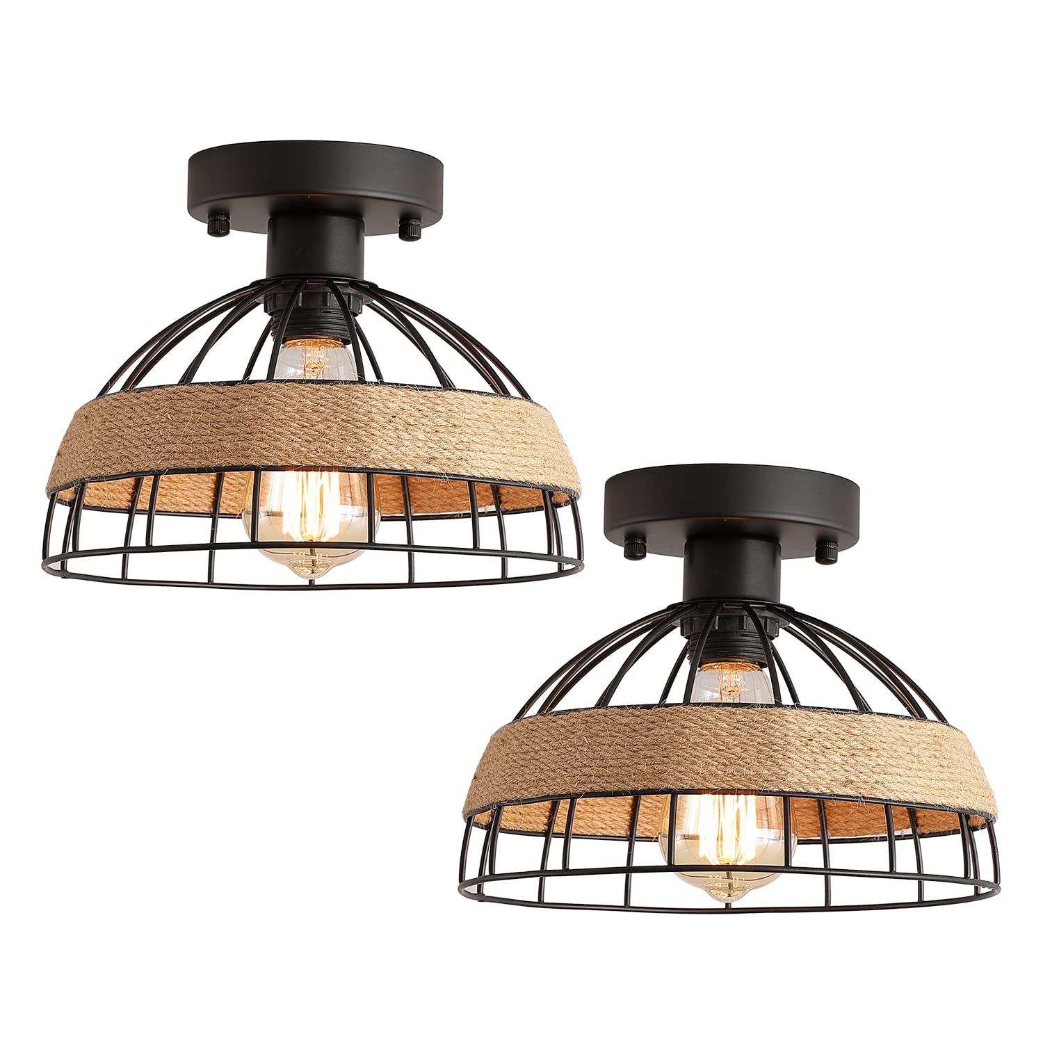 Dijiahua 2 Pack Black Industrial Woven Semi Flush Mount Ceiling Light Fixture
