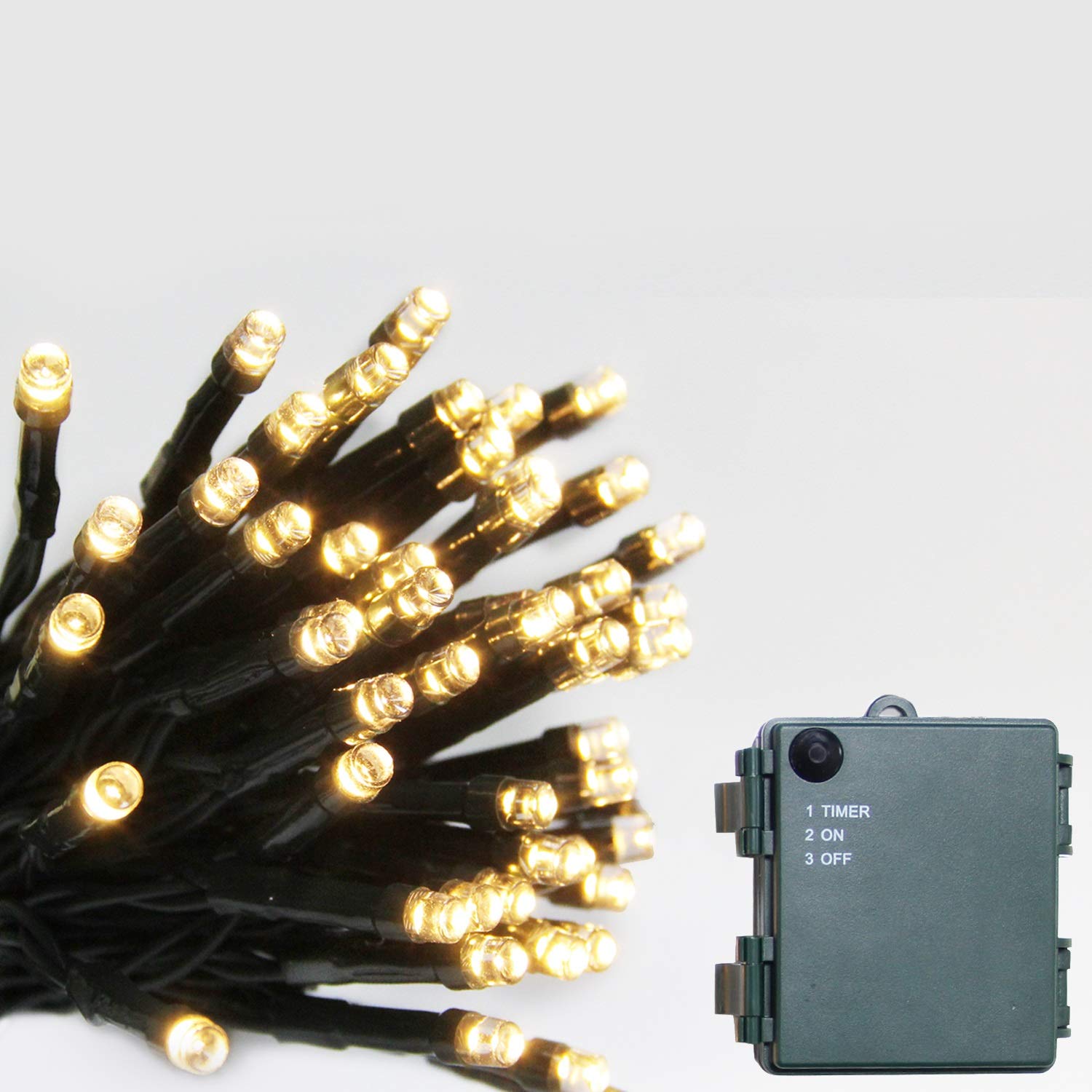 Battery Operated String Lights with Timer - Christmas Outdoor String Lights - 50 LED Waterproof String Light for Xmas Tree Wreath Garland Indoor  Holiday Party  Home Decoration  33Ft  Warm White