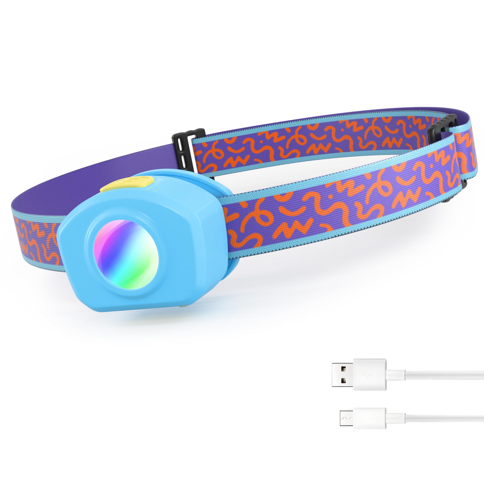 EverBrite LED Headlamp for Kids, Rechargeable, RGB Mode, Adjustable Headband, Model E021056, Azure Color