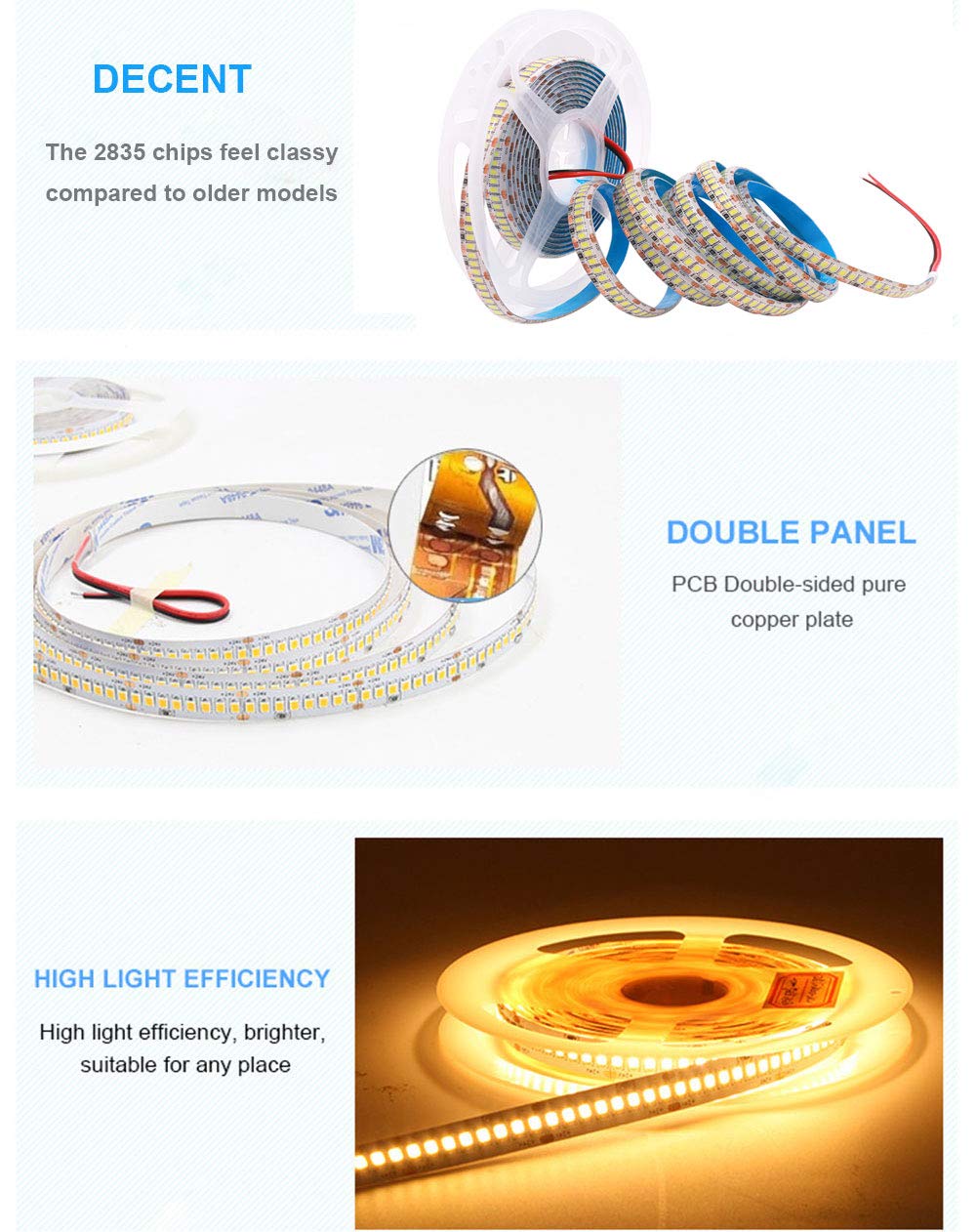 Suyooulin 16.4Ft Led Strip Lights, 3000K Warm White, Waterproof Ip65, 1200