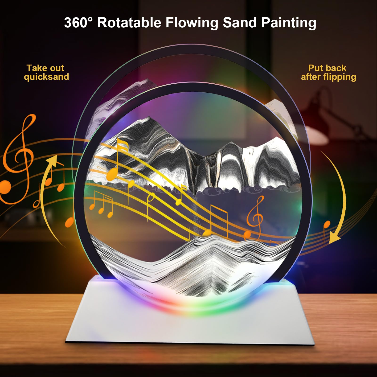 Olywei Moving Sand Art Bluetooth Speaker Bedside Lamp, Dimmable Multi-Color Changing, Sand Art Lamp For Home Decor/Relaxation/Pa