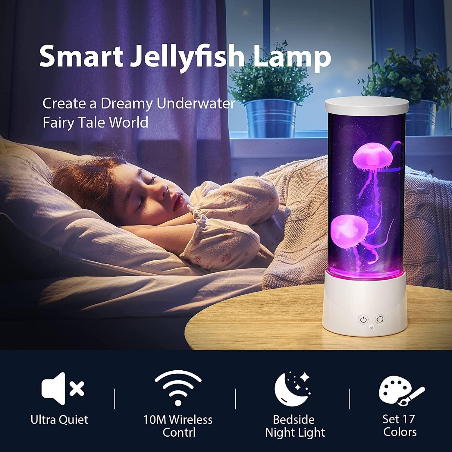 AONESY Jellyfish Lamp, 17 Color Changing Mood Light, 11.73", White, Model 6606B-1, Perfect for Home Office and Kids' Room Decor