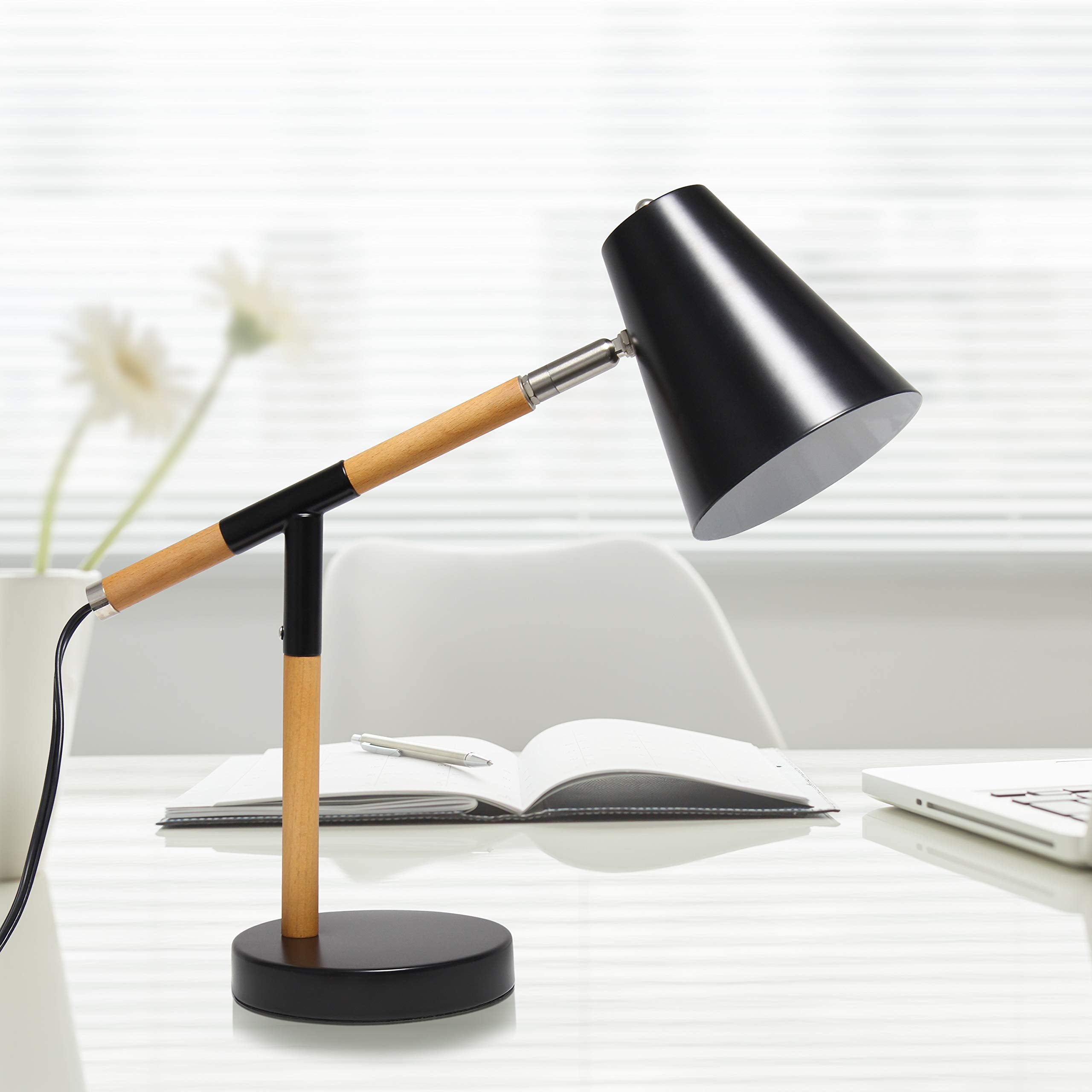 Simple Designs Ld1059-Blk Wooden Pivot Desk Lamp, Matte Black