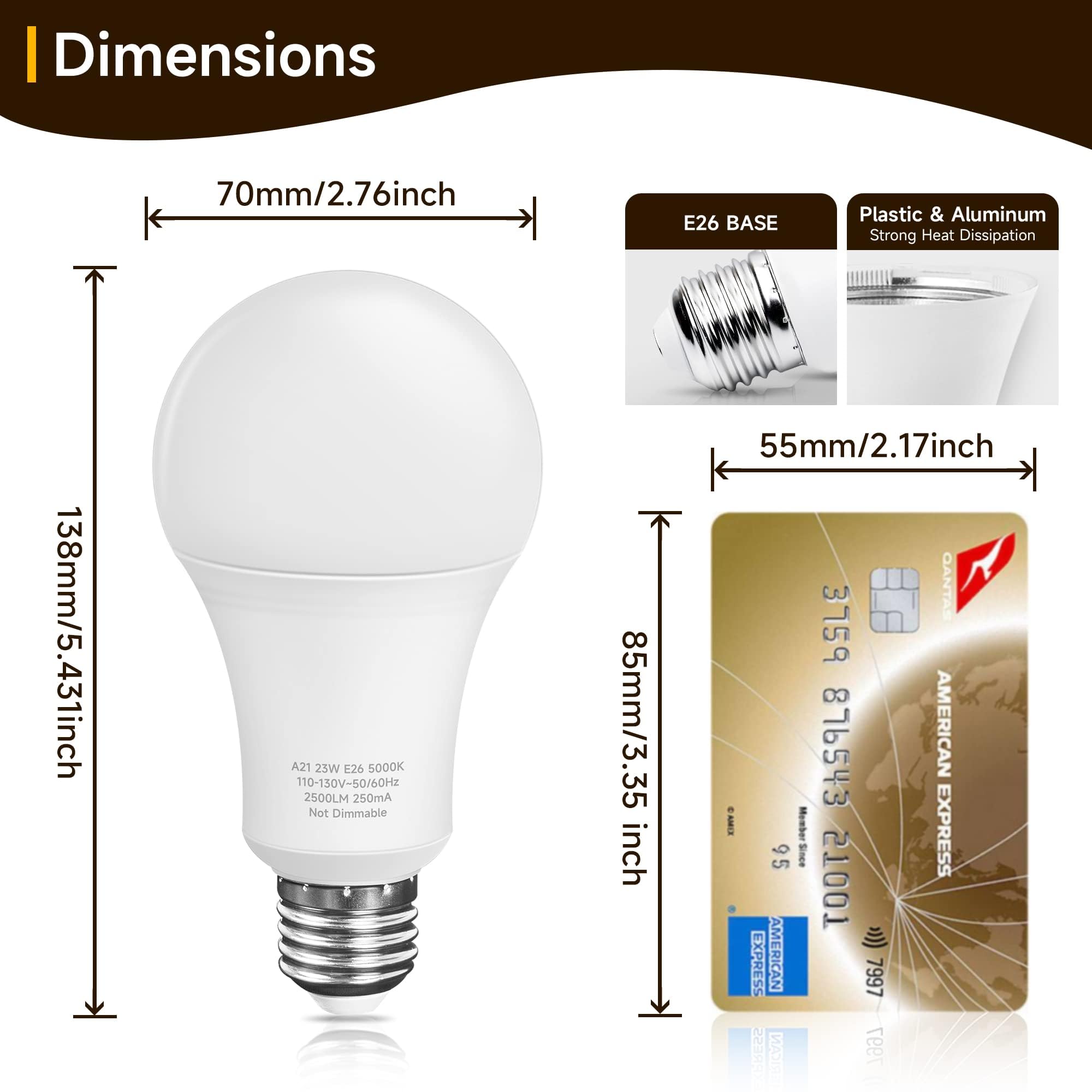 Unilamp Super Bright White Led Light Bulbs, 23W A21 Led Light Bulbs, 150 Watt - 200 Watt Equivalent, Daylight White 5000K, 2500L
