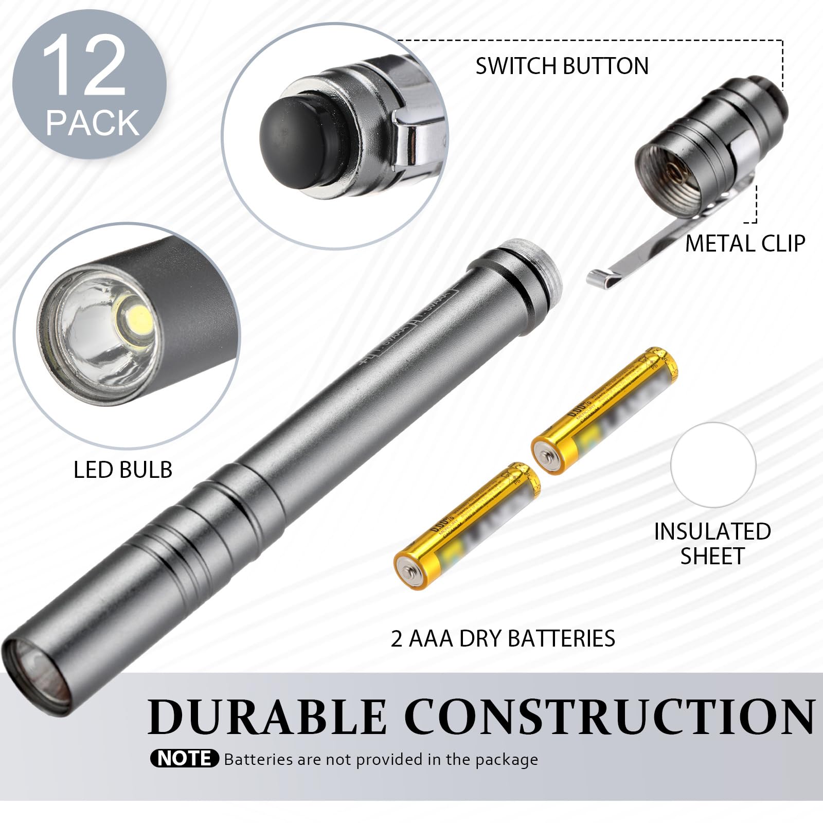 Tujoe 12 Pack LED Penlight Bulk, Pocket Flashlight with Clip, Aluminum Pen Flashlights Mini Pen Light for Nurses Hospital Outdoo