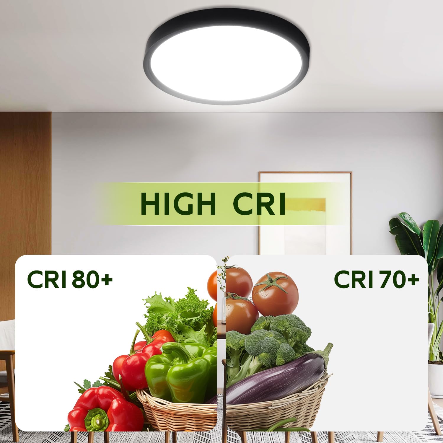 hykolity LED Round Flat Panel Light, 18W 1800LM, Selectable CCT 3000K/4000K/5000K, 9 Inch, Black,