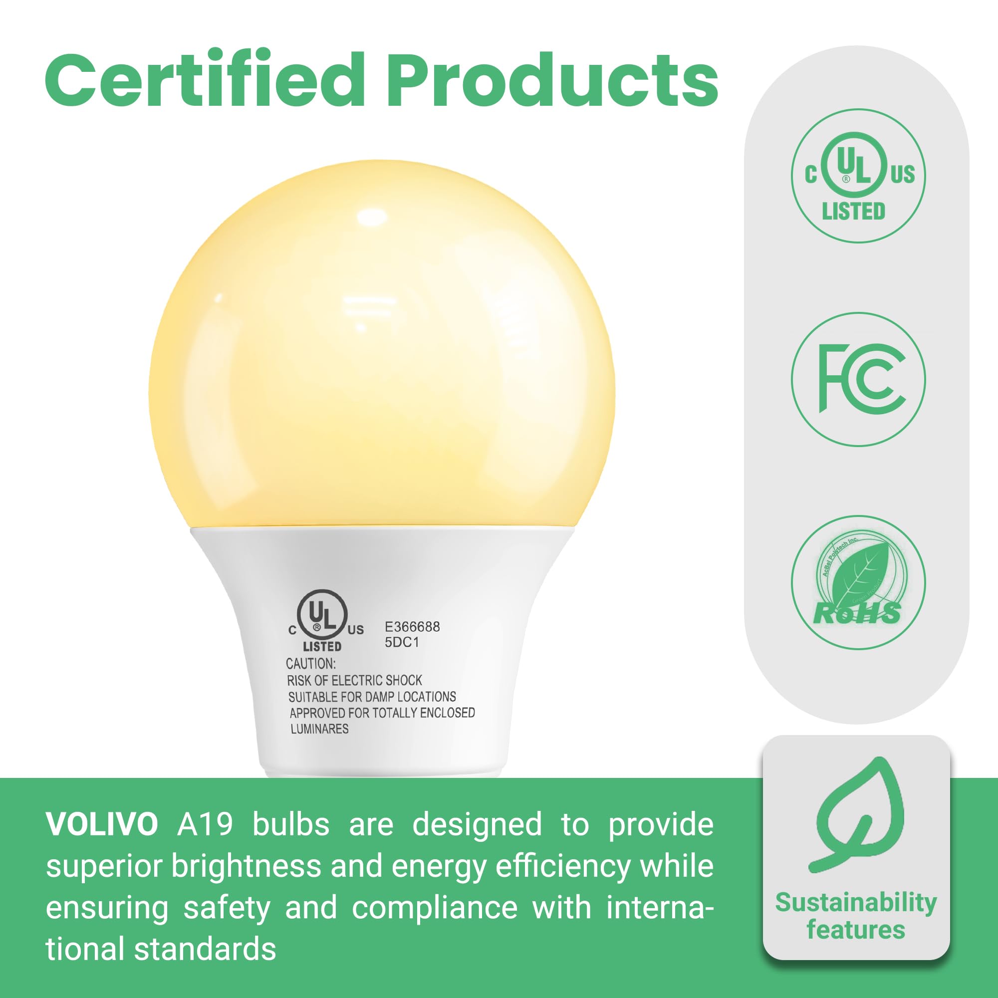 Volivo 24 Pack Led Light Bulbs, 60 Watt Equivalent A19 Led Bulb, Soft White 2700K, 9W E26 Standard Base, Ul Listed 800 Lumens 12