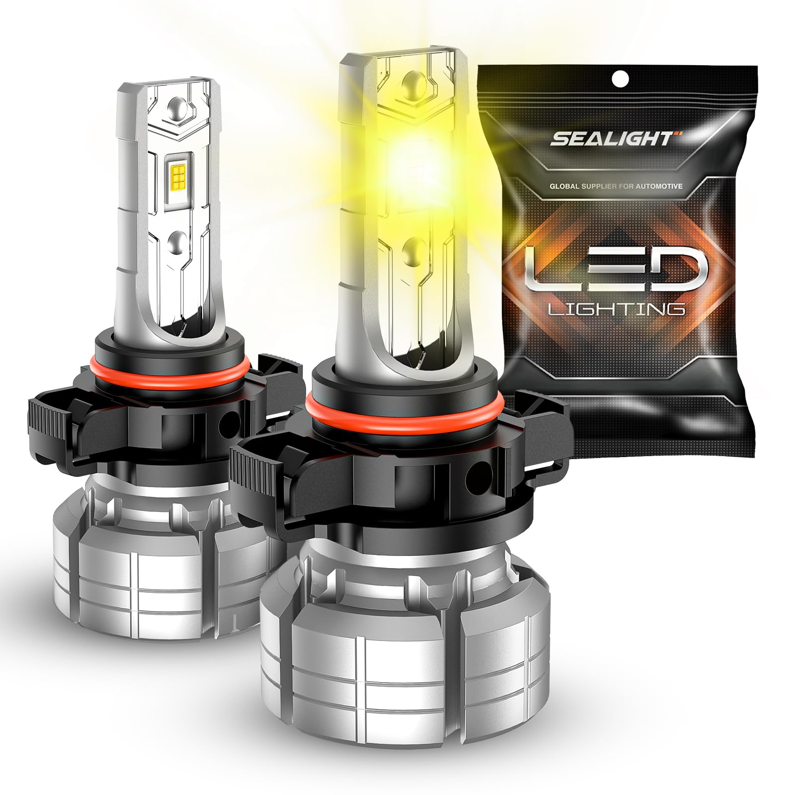 SEALIGHT 5202 LED Fog Light Bulbs, 12000LM, 24W, Amber Yellow, 3000K, Aluminum, Pack of 2