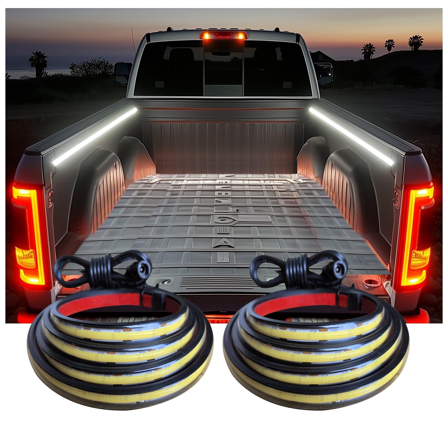 AUTUNEER 60Inch Truck Bed Lights, 2Pcs COB LED Light Strip, Waterproof, 12V, White Light, Model YHH-COB-2PCS