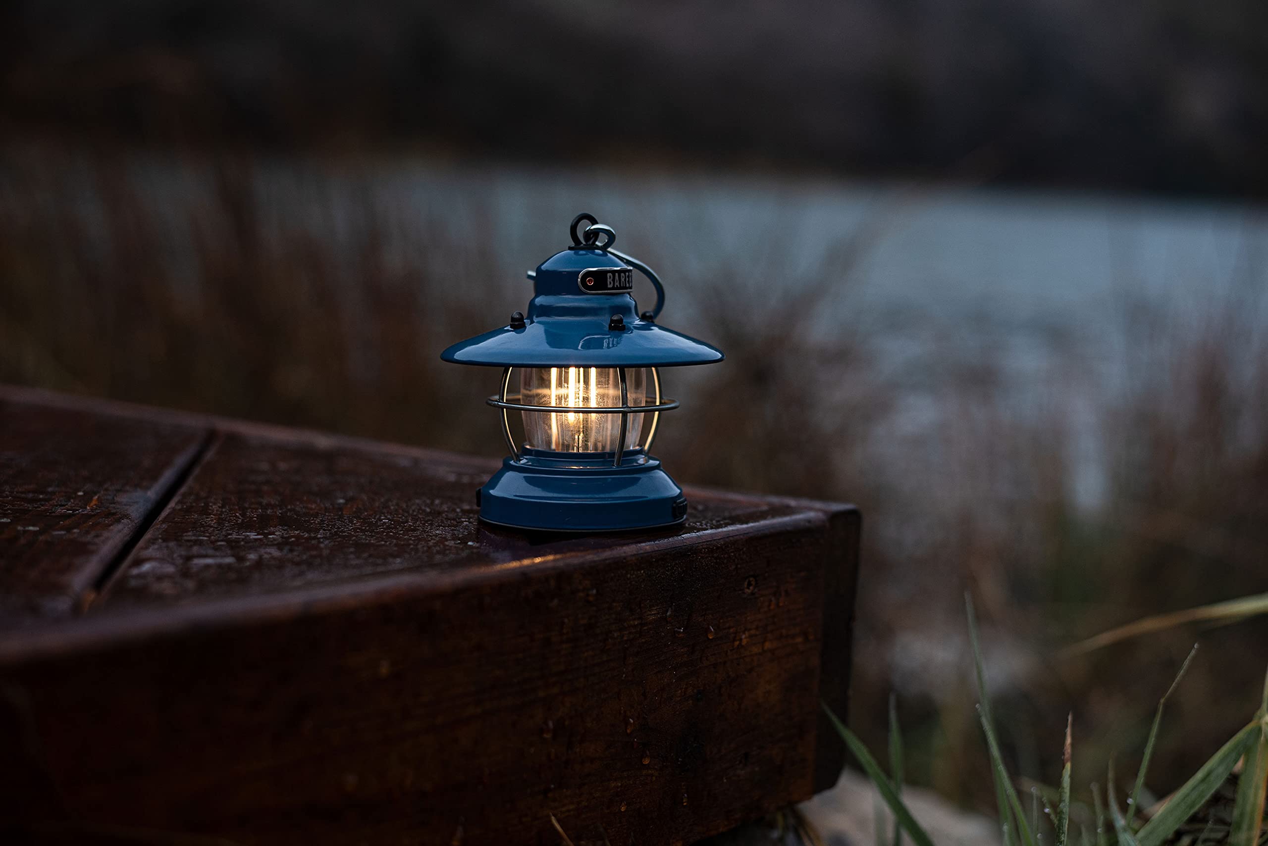 Barebones Edison Mini Lantern - Ocean Blue, Vintage LED Camping Lantern with Adjustable Brightness - Compact Weatherproof Outdoo