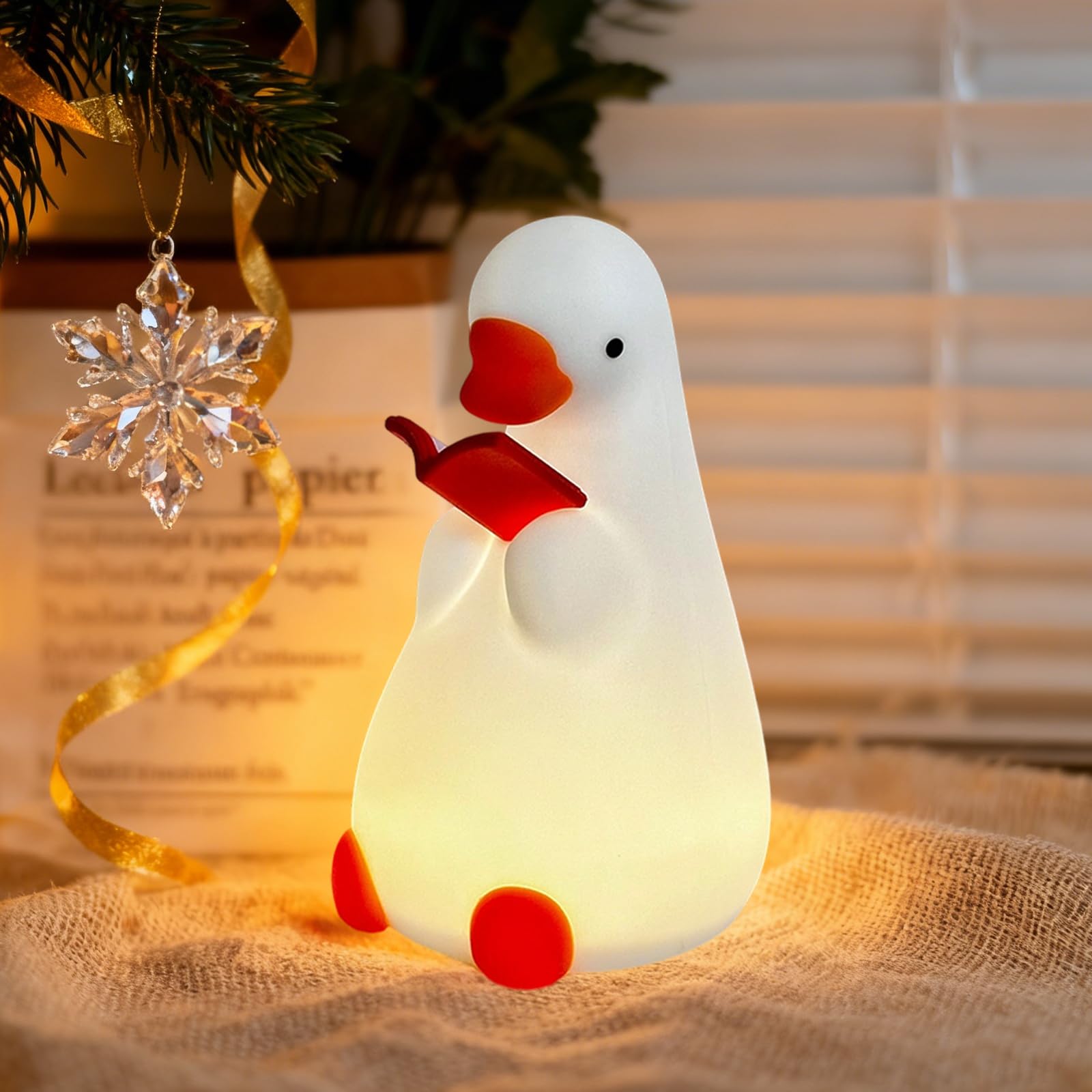 Funny Night Light for Kids, Reading Goose Silicone Night Light, Dimmable Bedside Lamp with Timer, LED Squishy Rechargeable Lamp,