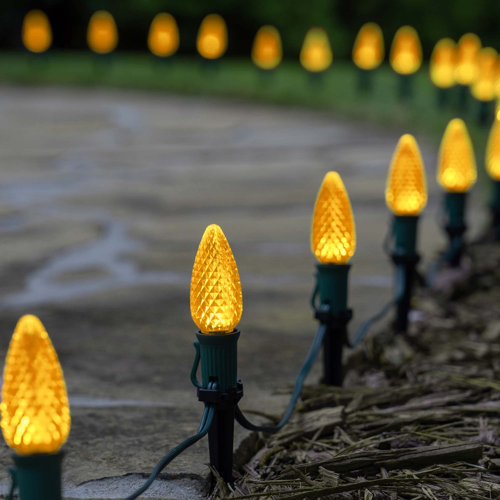 Wintergreen Lighting Box Of 25 Opticore C9 Led Gold Christmas Light Bulbs - Replacement Led Christmas Lights Heavy Duty enhanced Outdoor Christmas Lights  E17 Base (Gold Faceted)