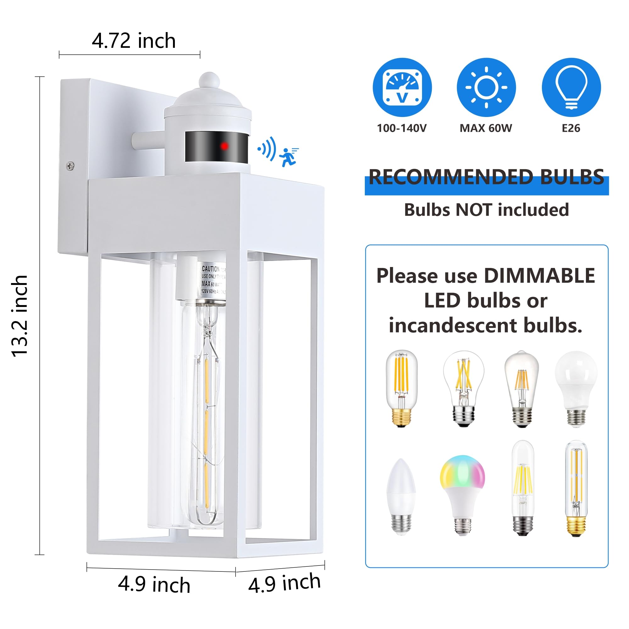 Dakaful Motion Sensor Outdoor Lights - 2-Pack, Modern White Led Wall Sconce, 3 Lighting Modes, Model Dk-Msor-Qx-02