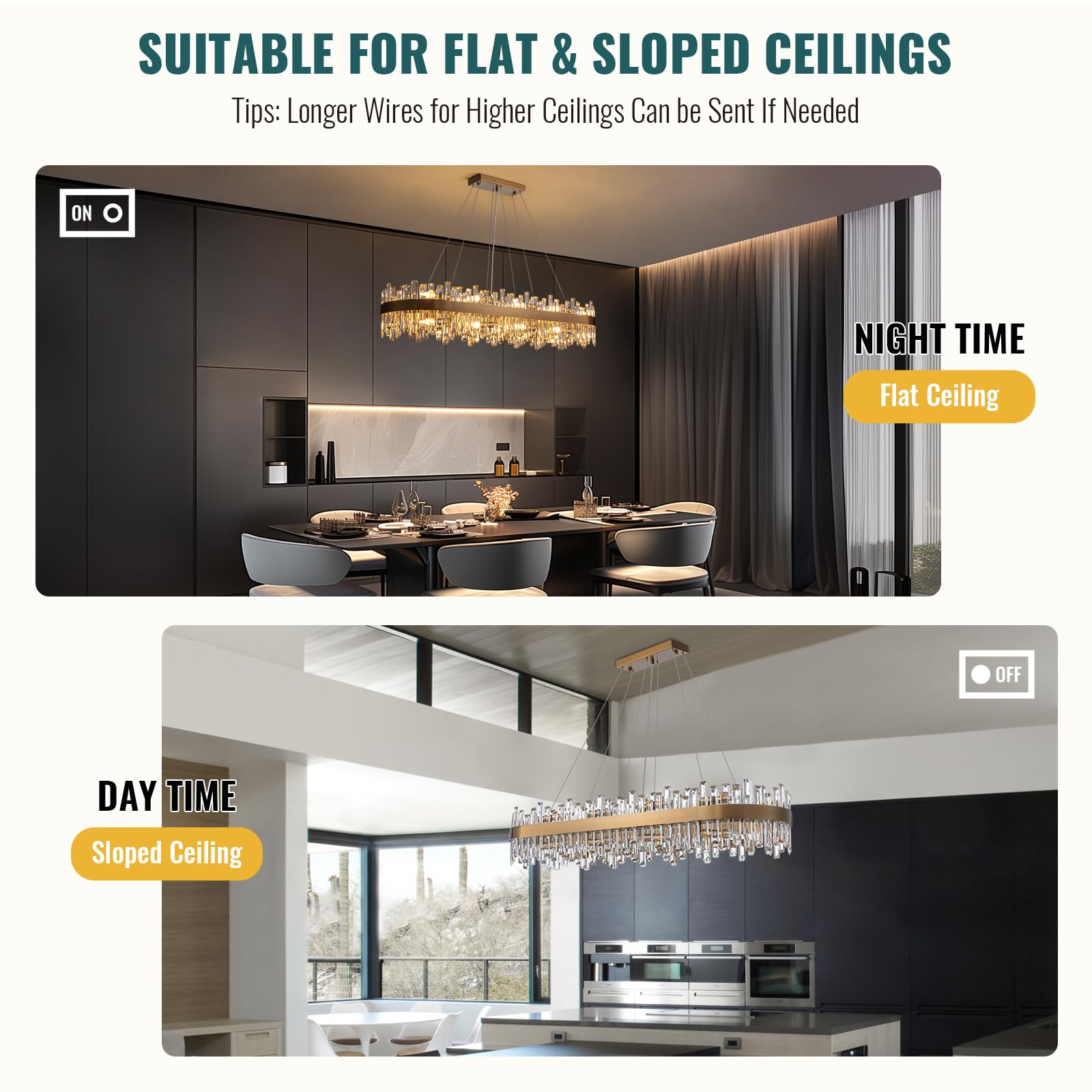 Siljoy Modern Crystal Chandeliers, Brushed Gold Rectangle Crystal Chandelier Light Fixture, Luxury Raindrop Pendant Ceiling Ligh