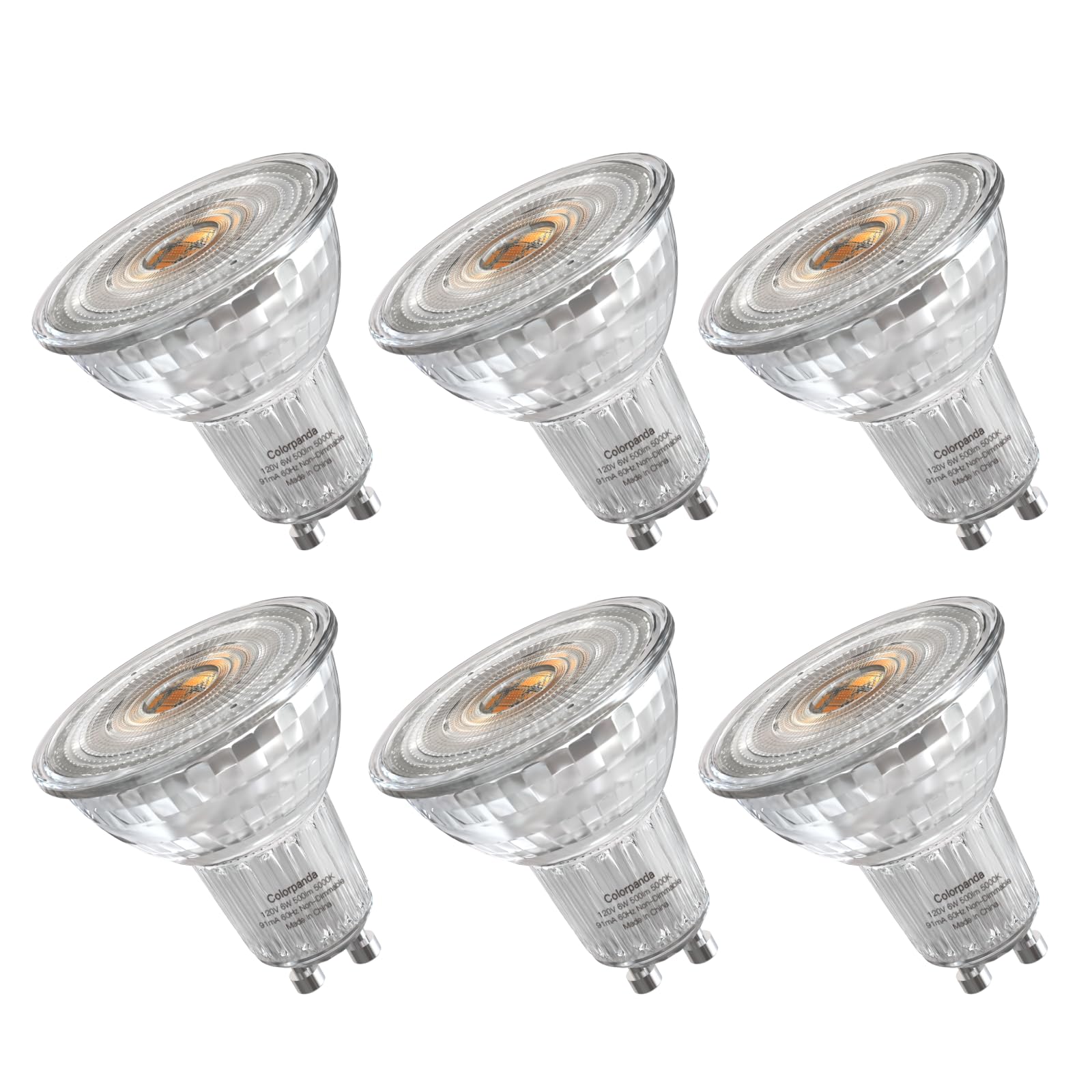 GU10 LED Light Bulbs Non-Dimmable, 500lm CRI90 5000K Nature Light GU10 Bulb Replacement for Recessed Track Lighting, 6W LED Bulb