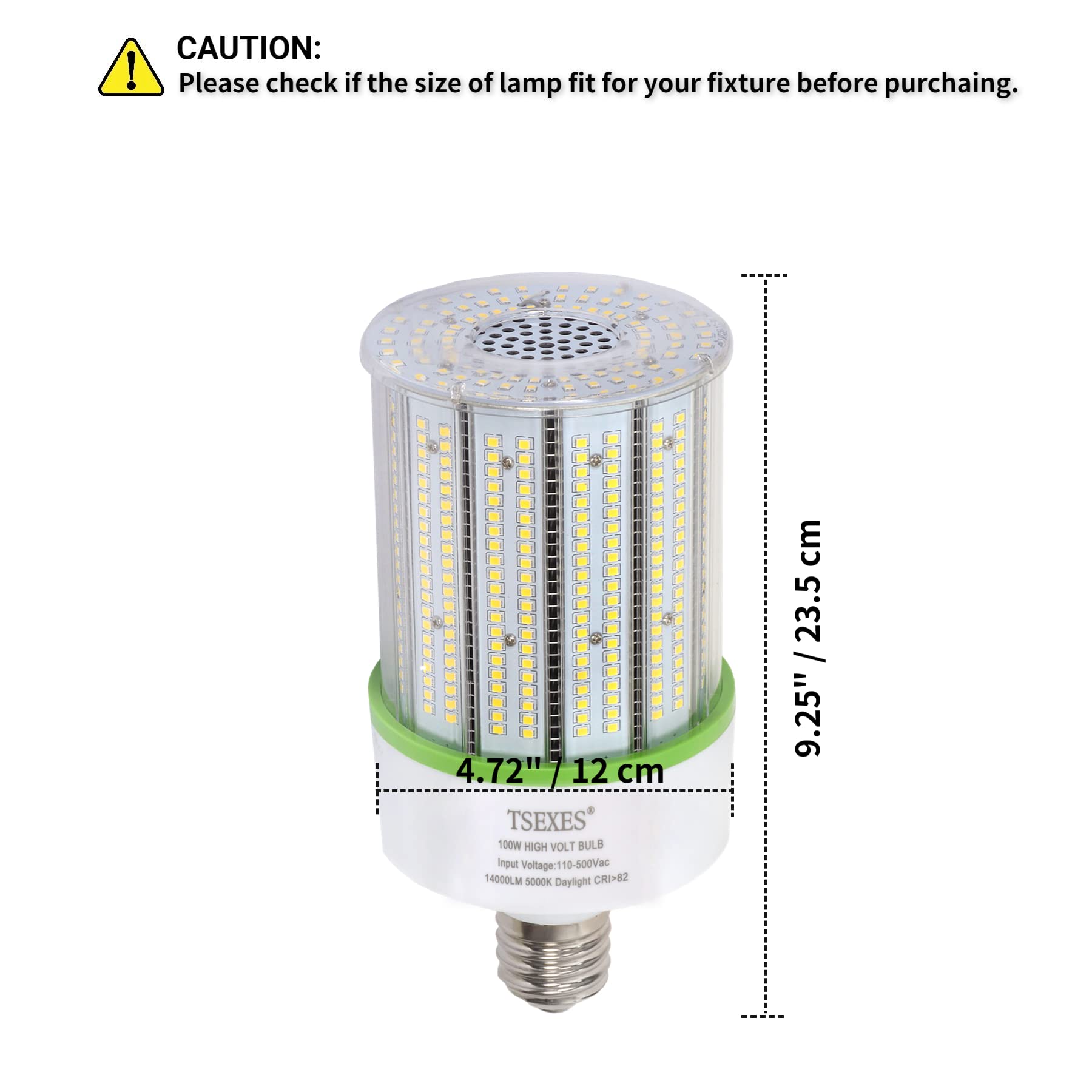 Tsexes 480V Led Bulbs 100W Corn Cob Light Bulb, E39 Mogul Base,14000Lm 5000K Daylight Lamp,Replacement For 350-400W Hid (Mh, Hps