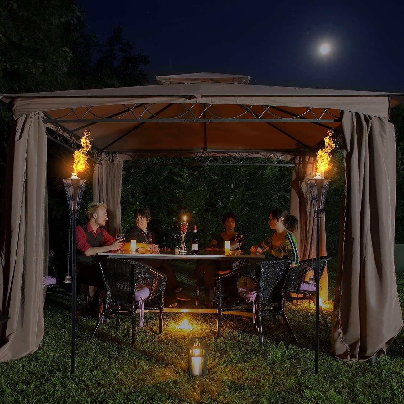 Matney Outdoor Metal Patio Torches, 60 Inch, 2 Pack, Bronze - Ideal for Deck, Patio, Backyard, Weddings, Includes Wick and Snuffer Cap