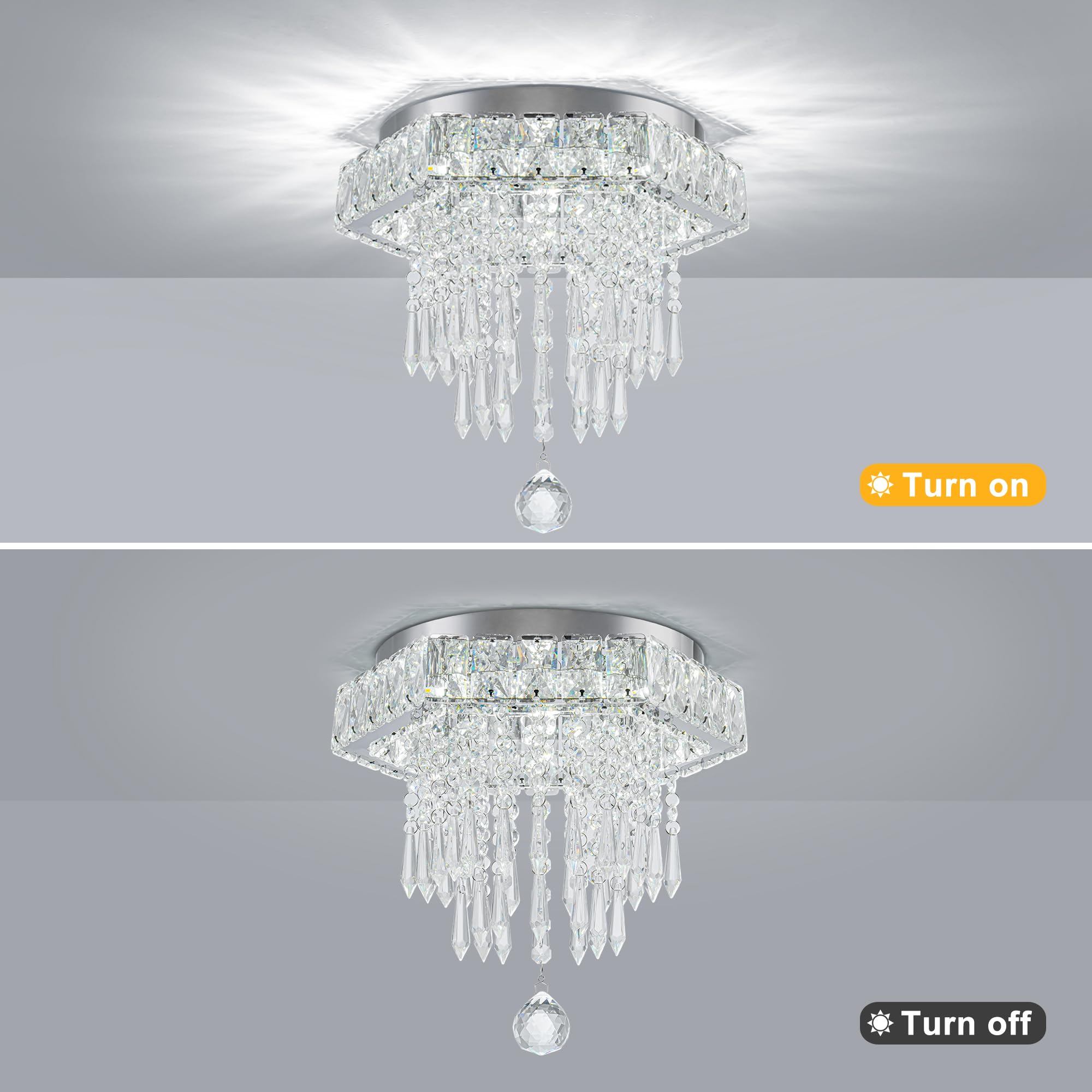 Cainjiazh Modern Crystal Chandelier, 11.8'' Hexagon, 6500K Cool White, Energy Efficient, Bedroom, Dining Room, Living Room