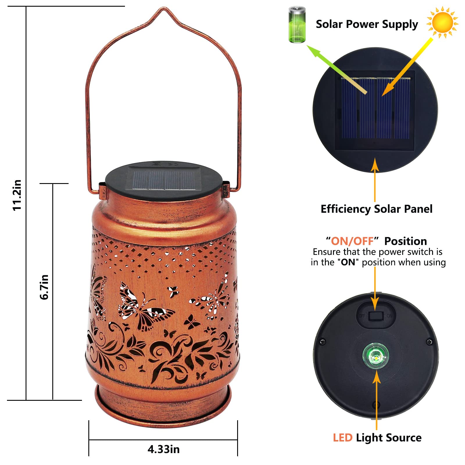 Solar Lanterns Outdoor Waterproof Butterfly Garden Decor Birthday Gifts For Women Mom Grandma, Hanging Solar Lights Metal Lanter