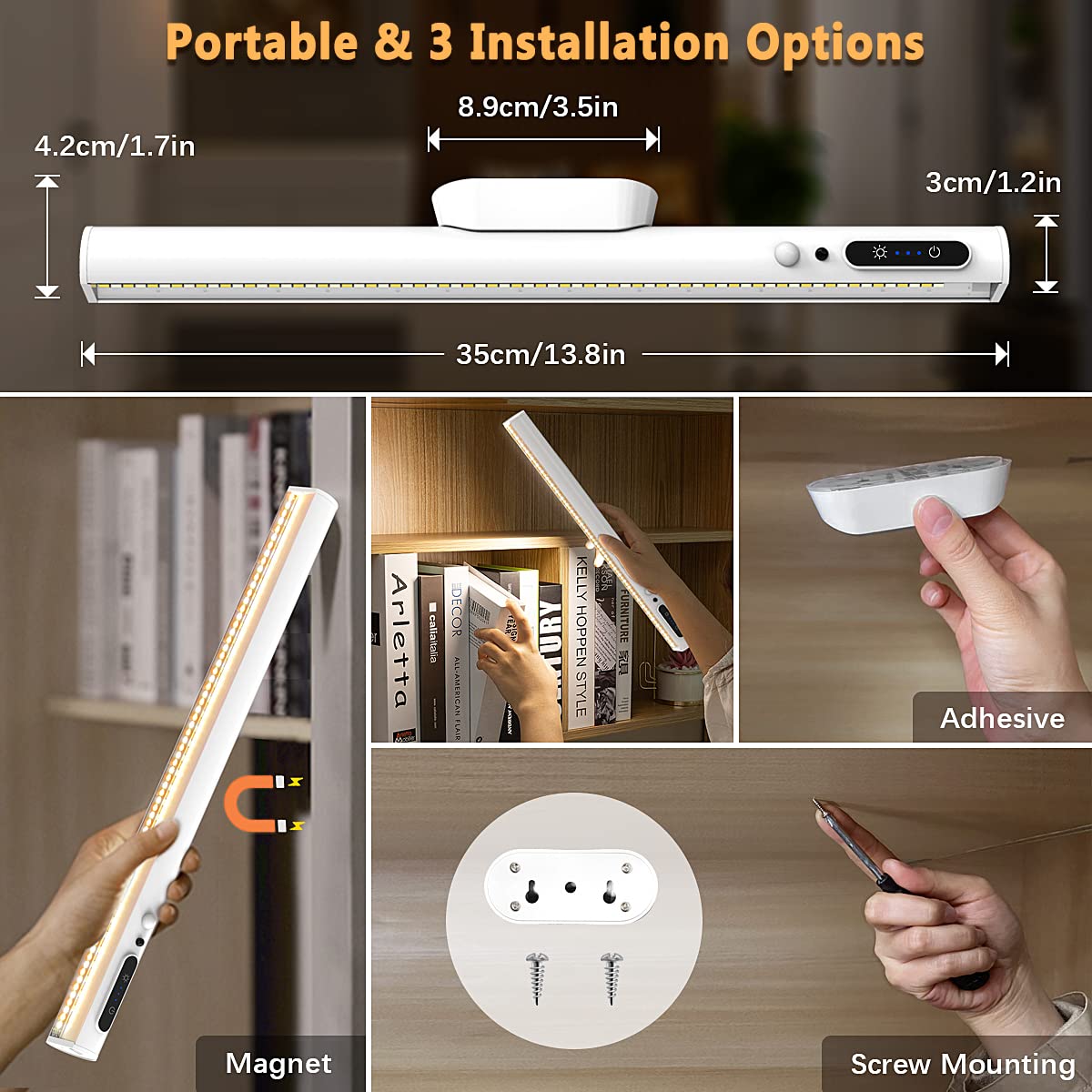 Bravzurg Battery Powered Operated Wall Strip Lights, Motion Sensor Led Light Bar Indoor, Rechargeable Magnetic Under Cabinet Lig