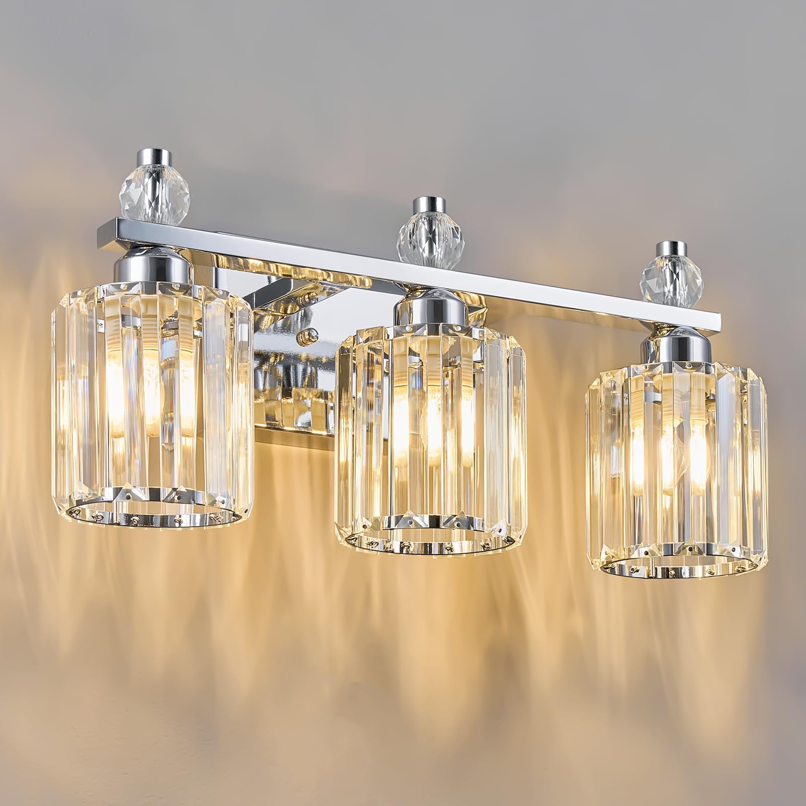 FDPBY 3-Light Bathroom Vanity Lights Chrome Metal Crystal Fixtures Model 291