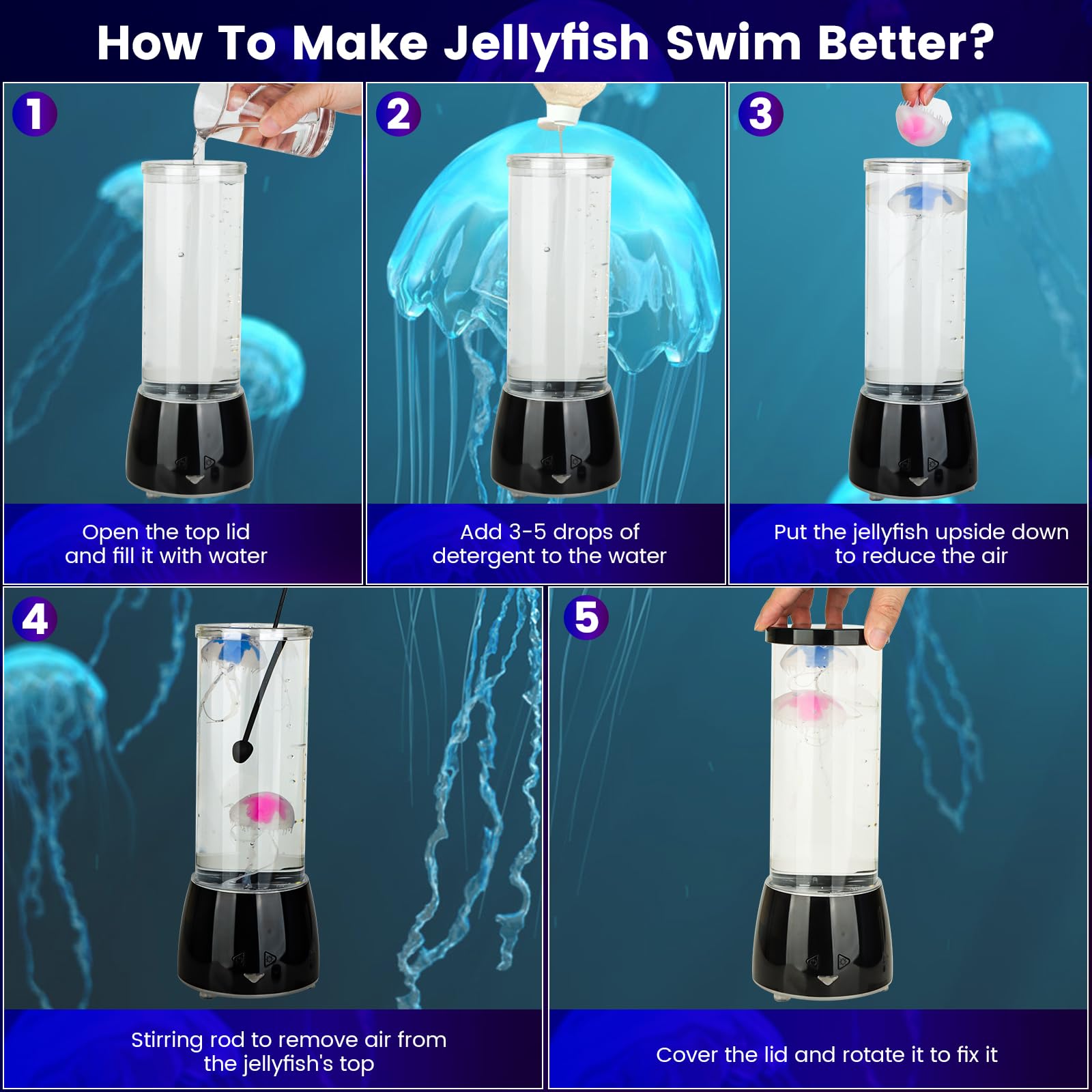 Eadaiylon Jellyfish Lamp 17 Color Changing With 4 Modes, Electric Jellyfish Led Mood Lamp Tank Table Night Light Home Decor For