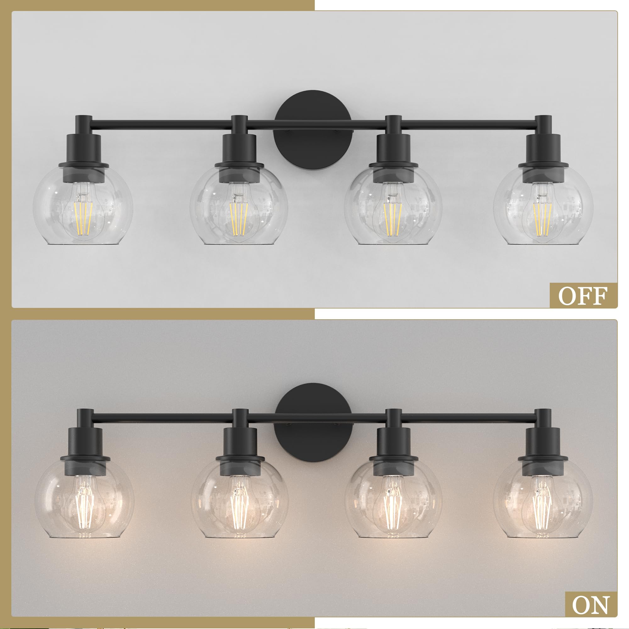 Espird Matte Black 4 Lights Bathroom Vanity Light Fixture, Industrial Farmhouse Sconce
