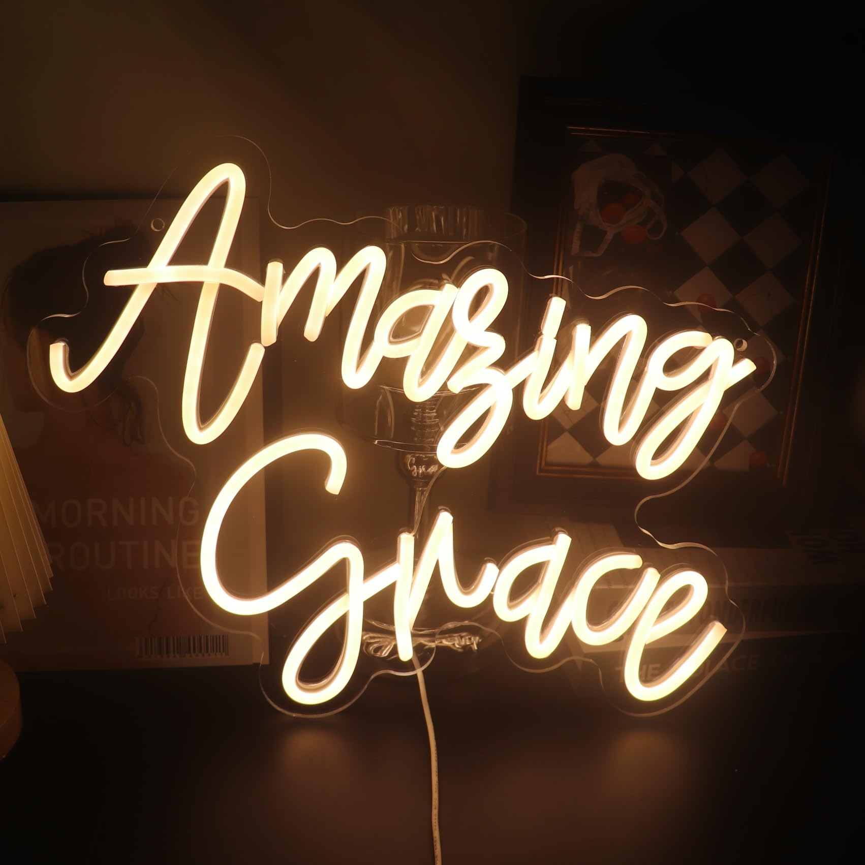 Amazing Grace  Decorative Neon Sign Desk Decor Gift For Wife Husband  Christian Wedding Gifts  Christian Desk Sign For Home Office Wall Decor (Warm White)