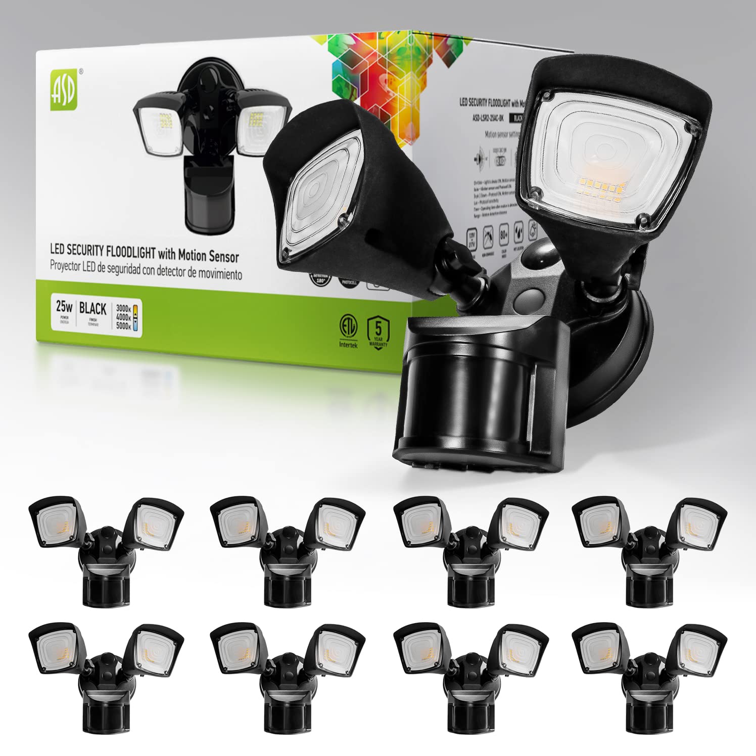 ASD 3CCT 25W 2500LM LED Outdoor Security Light Motion Sensor, 3000K/4000K/5000K Selectable, IP65 Waterproof, Motion Detection Ou