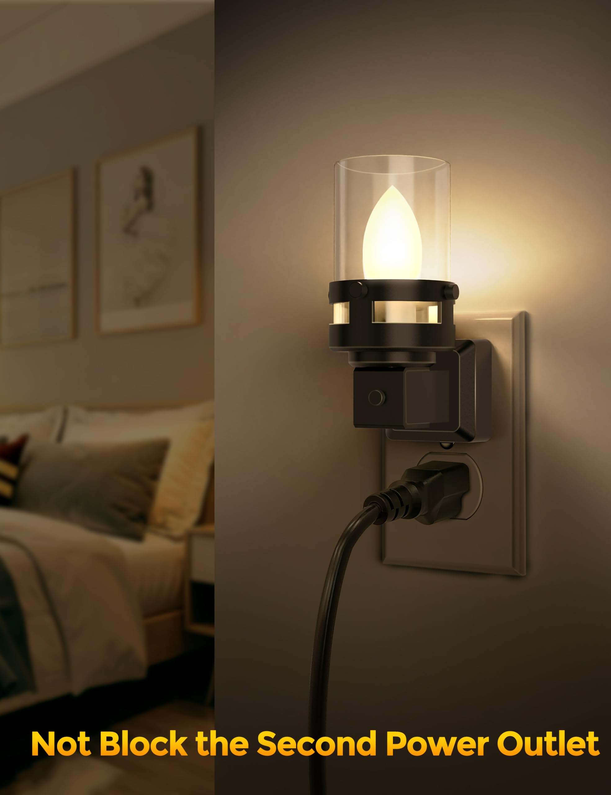 Briignite Candle Night Light Plug-in, LED with Dusk to Dawn Sensor, 3000K Warm White, 2 Pack, Cream, Model BRGY10302US-2
