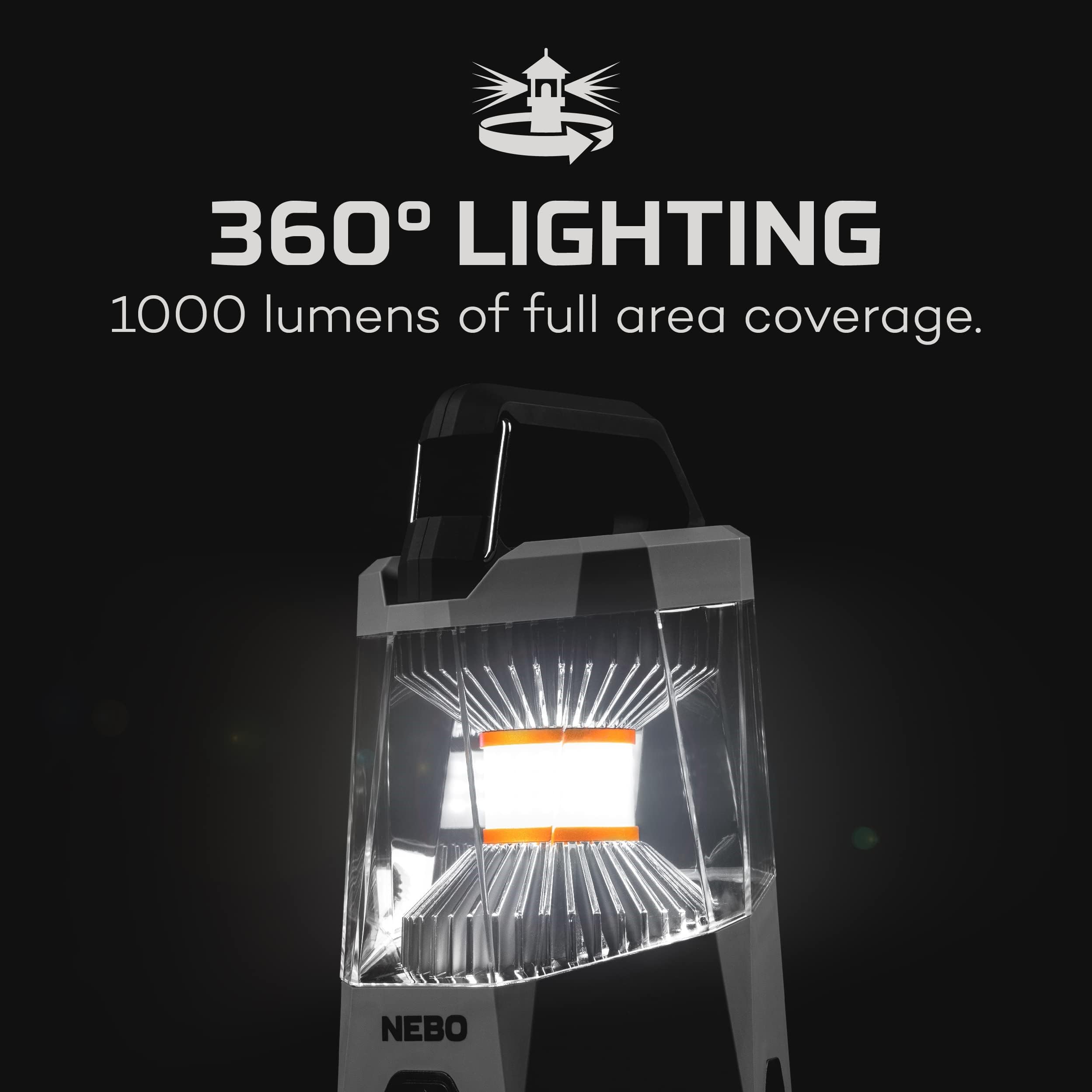 NEBO Galileo Lantern - 1000 Lumens, Durable Aluminum, Water-Resistant, Rechargeable, Smoke Gray, Model NEB-LTN-0004