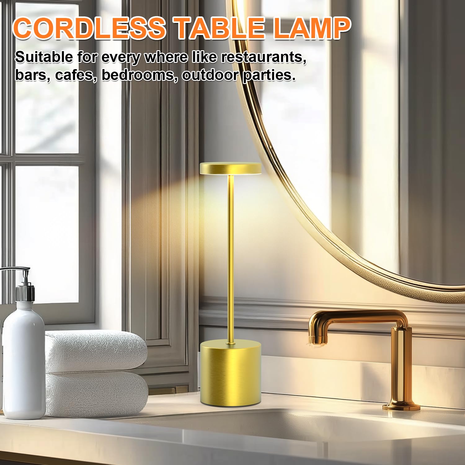 AUDLES Cordless Table Lamp - 2 Pack, 5000mAh Battery, 3-Color Dimmable Light, Gold, Model 80010665