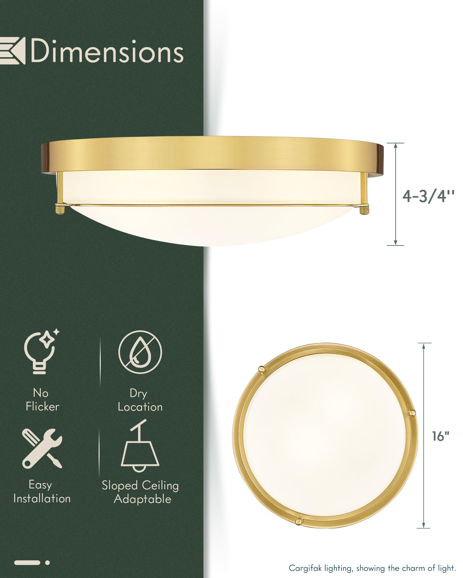 Cargifak 16 Inch Flush Mount Light Fixture, 3-Light Modern Ceiling Light With Polished Gold Finish For Hallway Kitchen Laundry Bedroom, Cl4822-3W-Pg