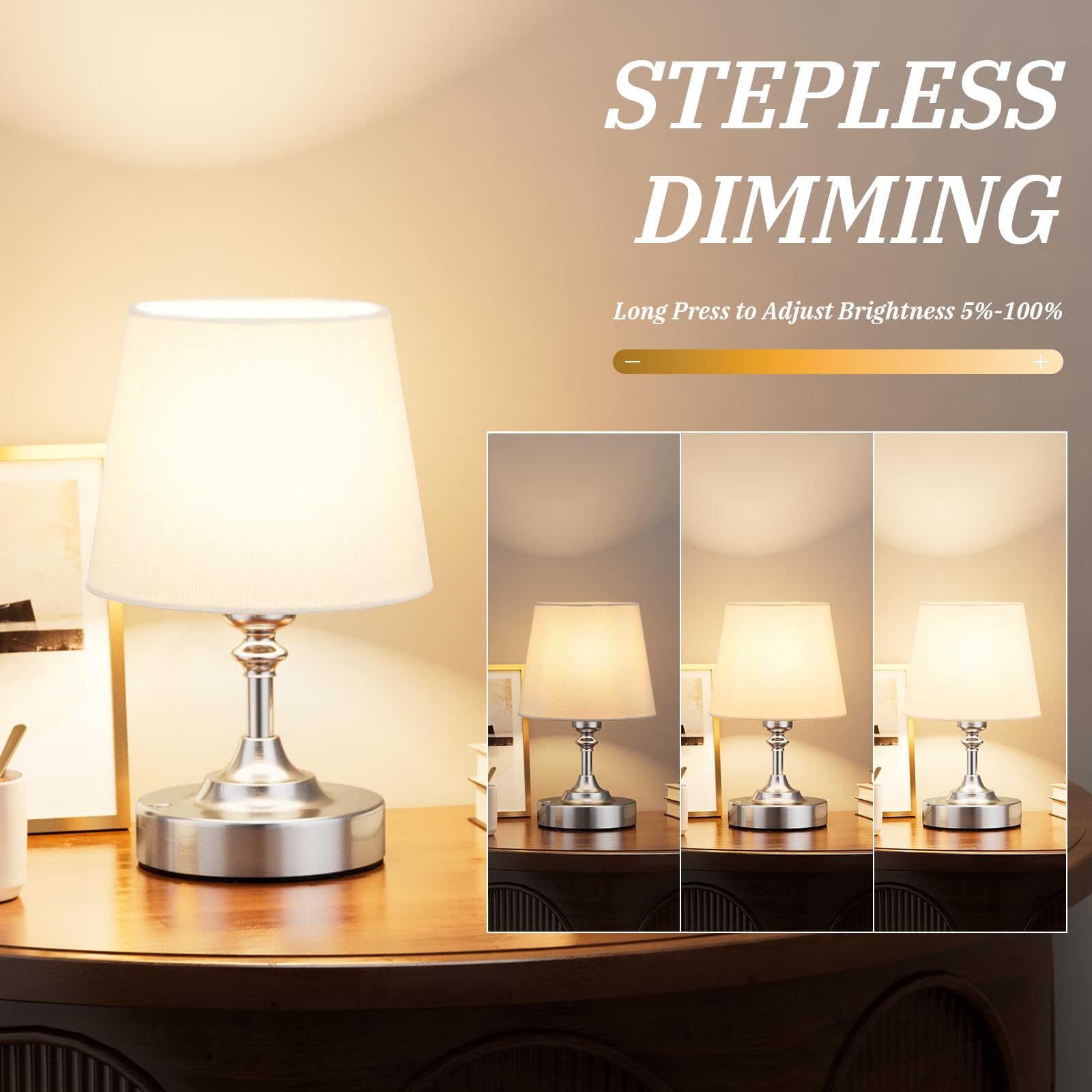 Kakanuo Mini Cordless Table Lamp Silver - 1 Pack 4000Mah Battery Operated Lamp For Decor, 3000K Stepless Dimming Touch Control R