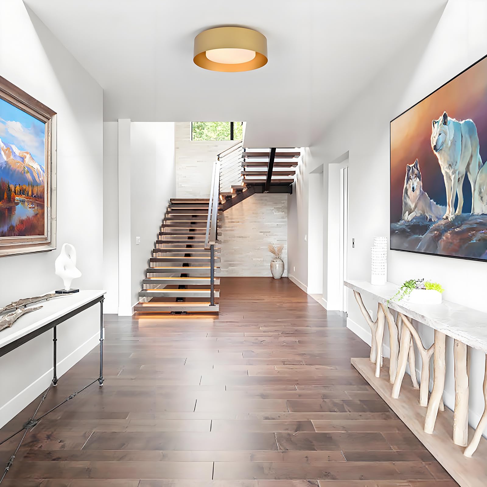 Mivenda Modern Flush Mount Ceiling Light Minimalist Close To Ceiling Lighting Fixture Gold Circular Ceiling Lamp For Bedroom Dining Room Entry Hallway Balcony  Bathroom (12.5