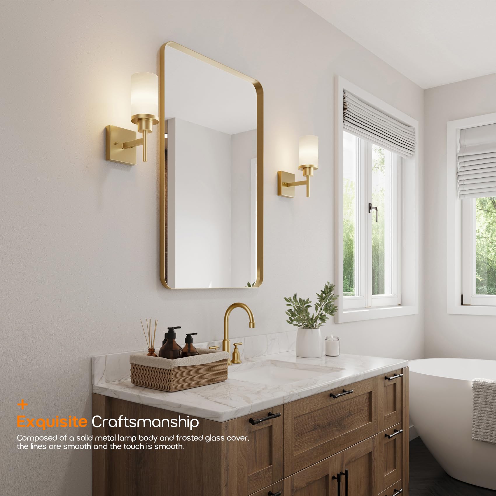 AONEON Vanity Lighting Fixture - Brushed Gold Wall Lamp, 1-Light, White Frosted Glass, Model T001GD-L1 for Bathroom, Bedroom, Living Room