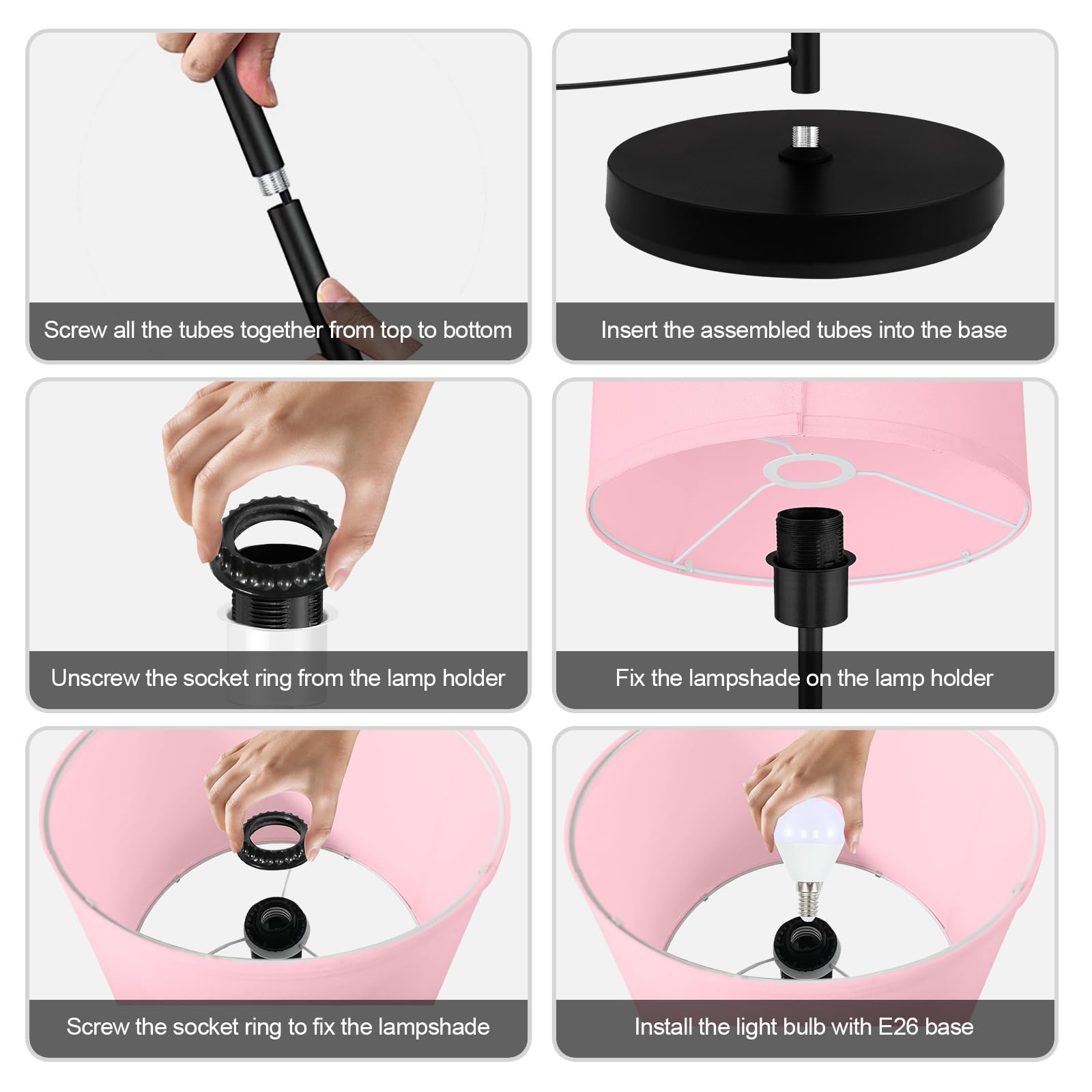 Floor Lamp Pink  Standing Lamp  58  Tall Stand Up Light With Lampshade  Foot Pedal Switch  Modern Bright Floor Lamps For Living Room/Bedroom/Kids Room  Pink Lamp For Girls  Gift(E26 Base  No Bulb)