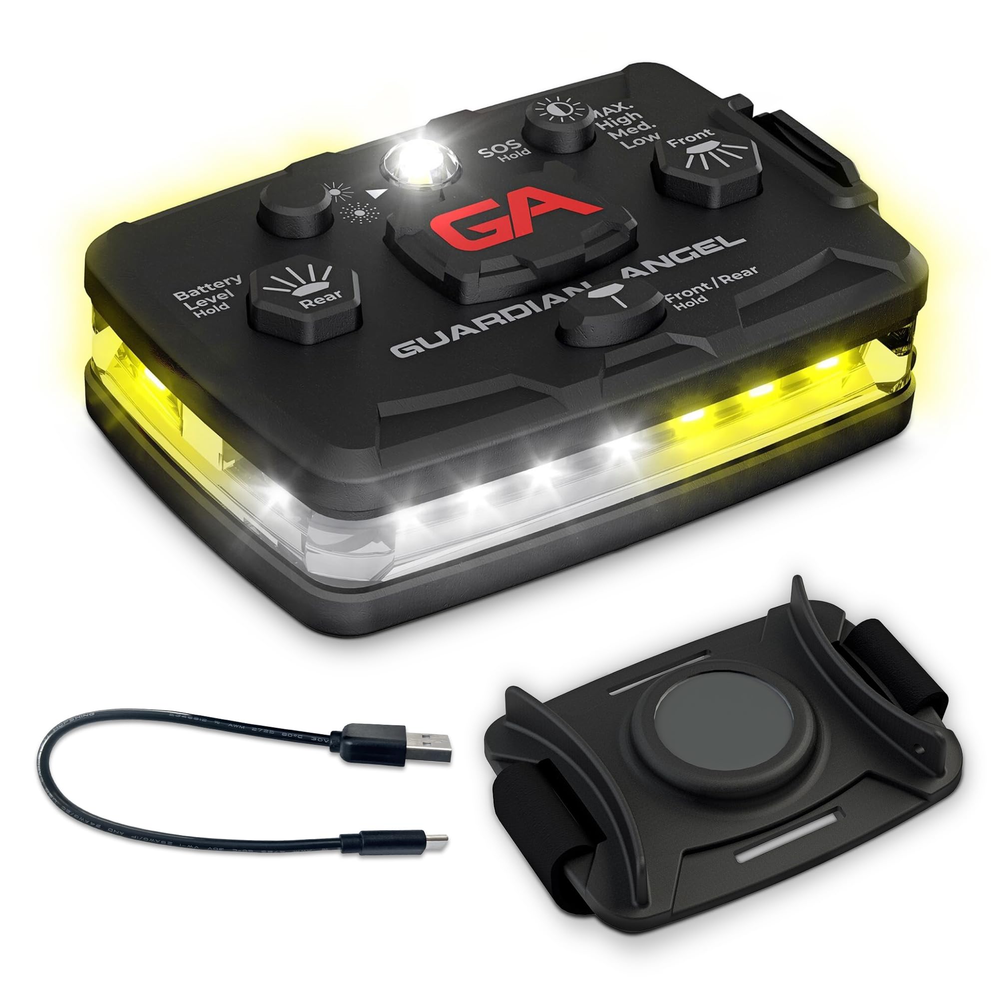 Guardian Angel Elite Series Safety Light - White/Yellow Front & White/Yellow Rear - Rechargeable, Magnetic, Hands-Free Wearable 