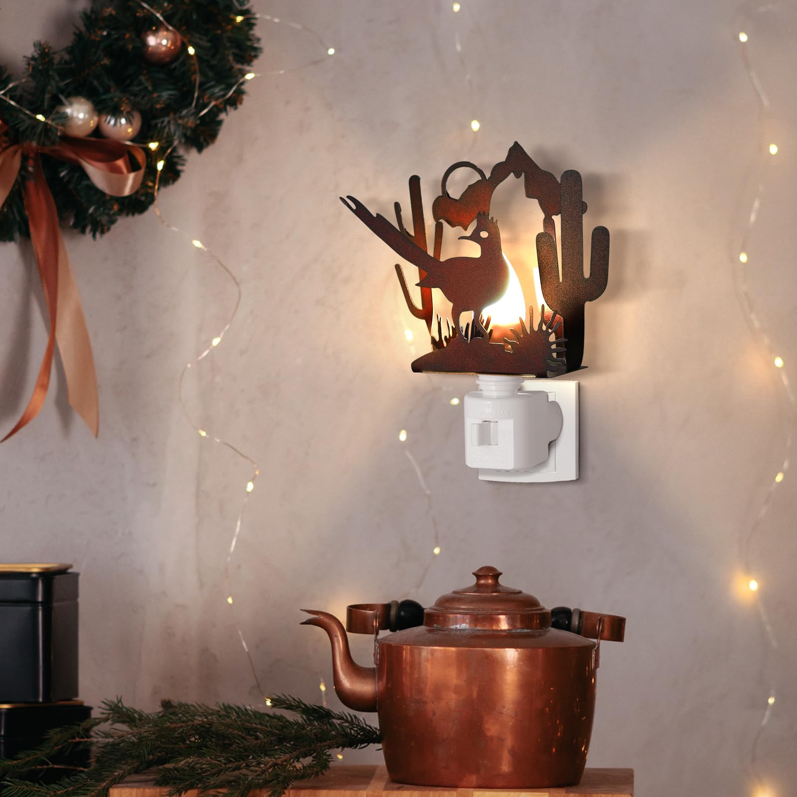 Tuanse Forest Bear Plug In Night Light Wilderness Farmhouse Bear Forest Mountain Night Light Decorative Vintage Cabin Metal Led