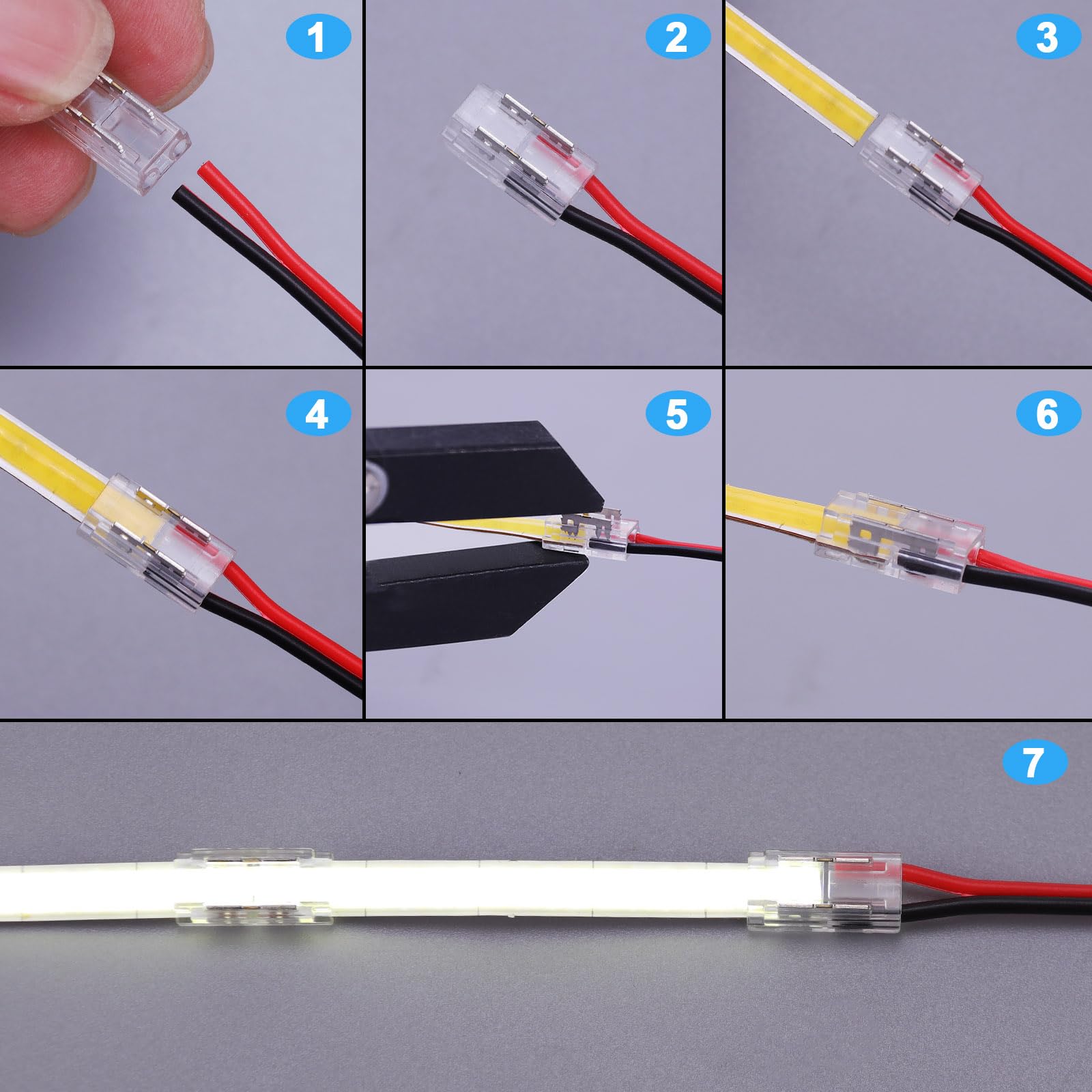 Topai 2 Pin 5Mm Cob Led Strip Connectors Transparent Solderless, 8 Pcs Strip To Strip, 22 Pcs Strip To Wire, 11 Pcs 22Awg 15Cm/5