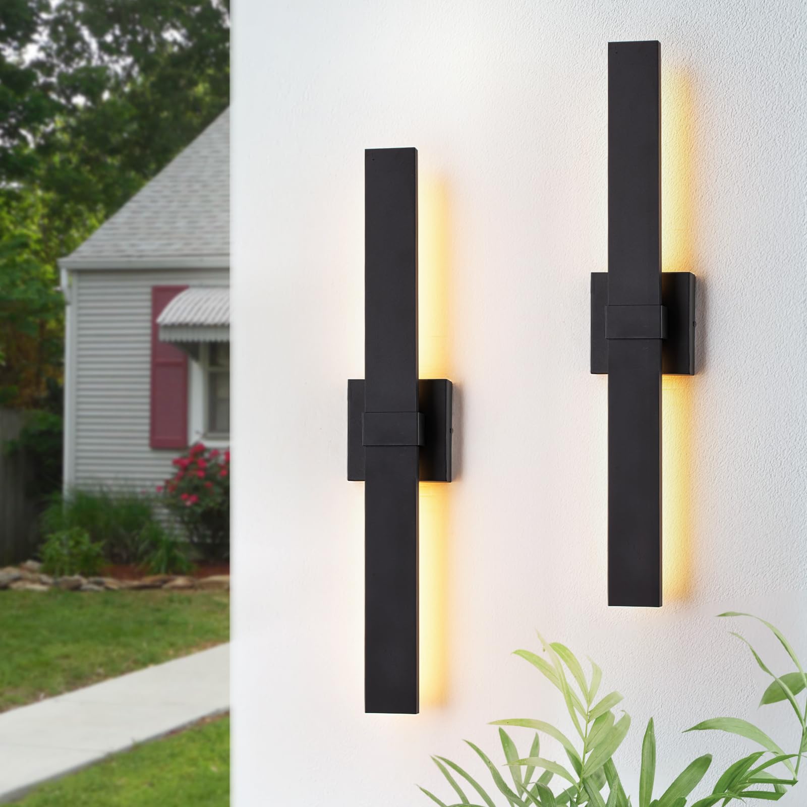 Zicbol 2-Pack Modern Outdoor Wall Light Exterior Black LED Patio Wall Light Fixture 27.2 Exterior Wall Sconce Outdoor Porch Lights for House