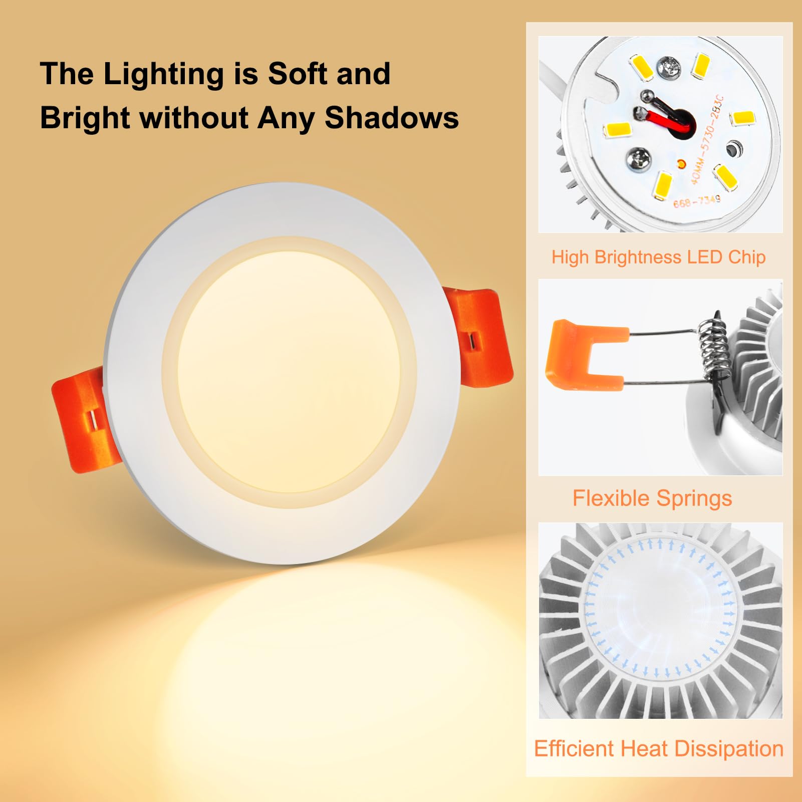YGS-Tech LED Recessed Lighting Downlight, Dimmable 3W (35W Halogen Equivalent), 2700K Ultra Warm White, 24 Pack, Plastic