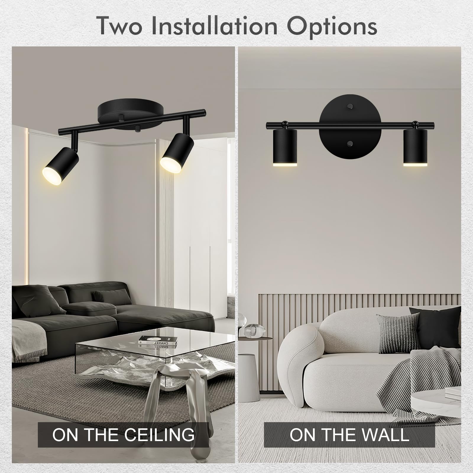 Auquee 2 Light Track Lighting Fixtures Ceiling  8W/2700K Black Track Lighting With Acrylic Lampshade & Rotatable Light Heads  20000Hrs Lifespan  Modern Led Track Lights Ceiling For Kitchen/Hallyway