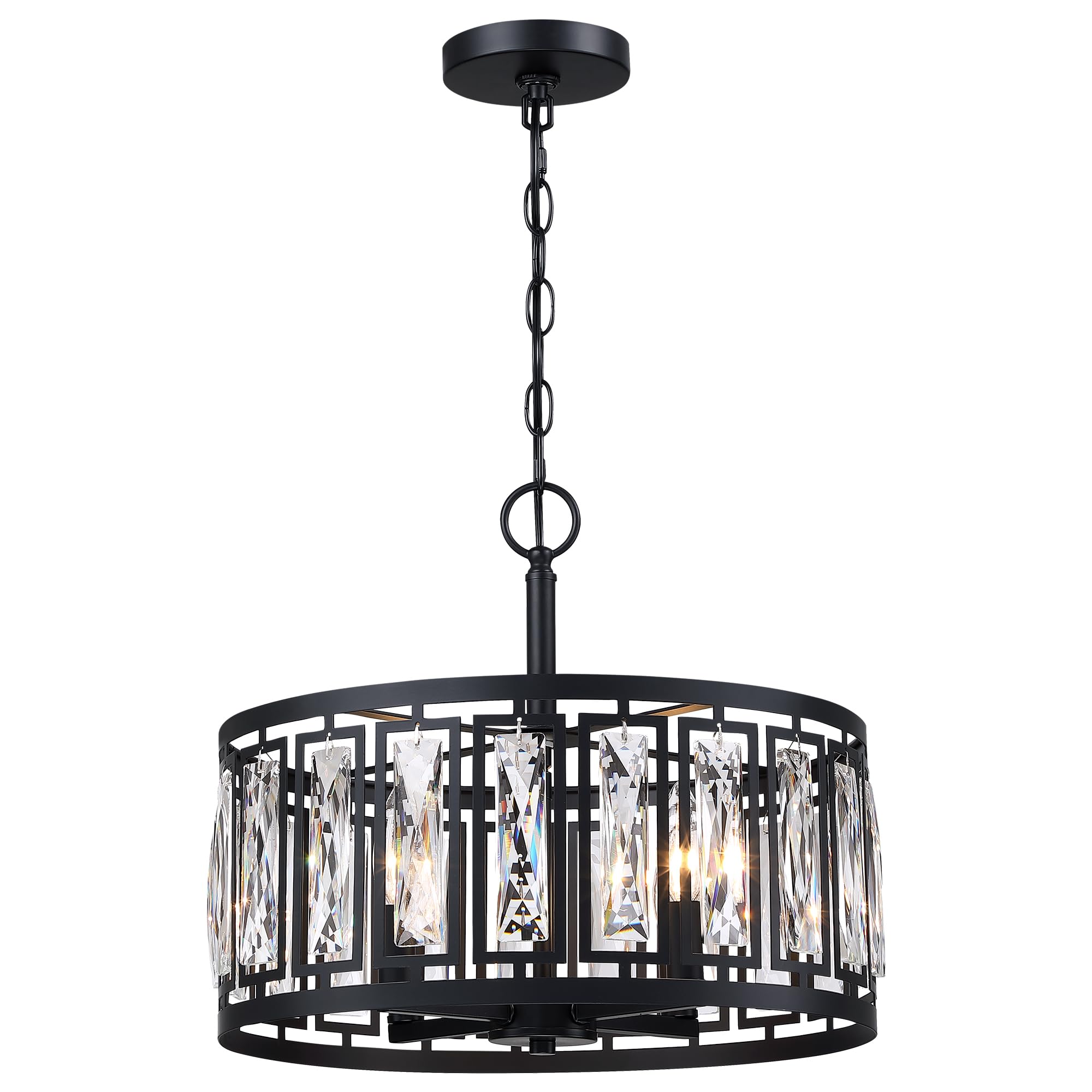 Giiland Modern Crystal Chandeliers, 4 Lights Black Pendant Lighting Fixture for Dining Room Adjustable Hanging Ceiling Light for