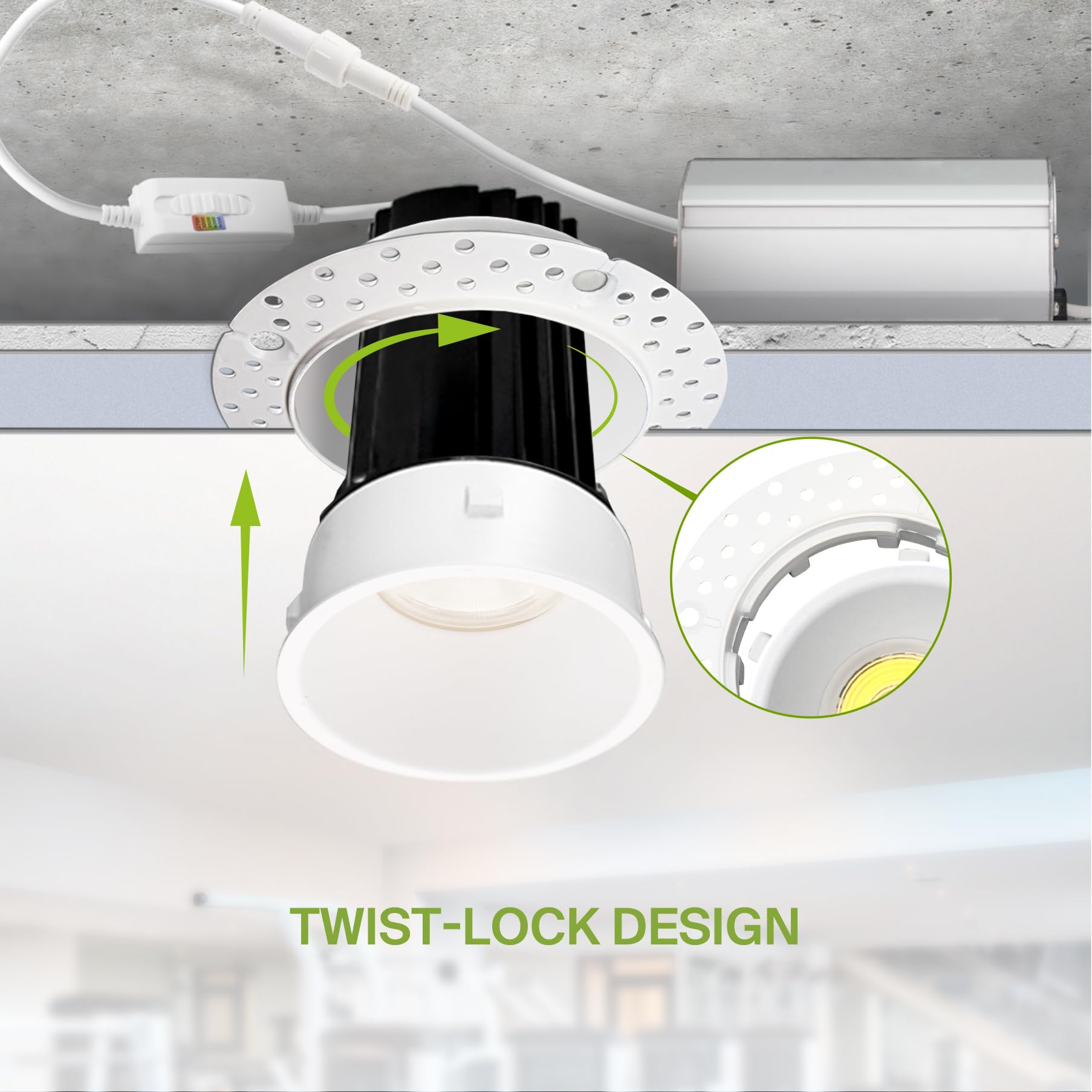 ASD Trimless LED Recessed Lighting 15W Dimmable Round Downlight 2700-5000K 1029 LM 2in Aluminum 18-Pack