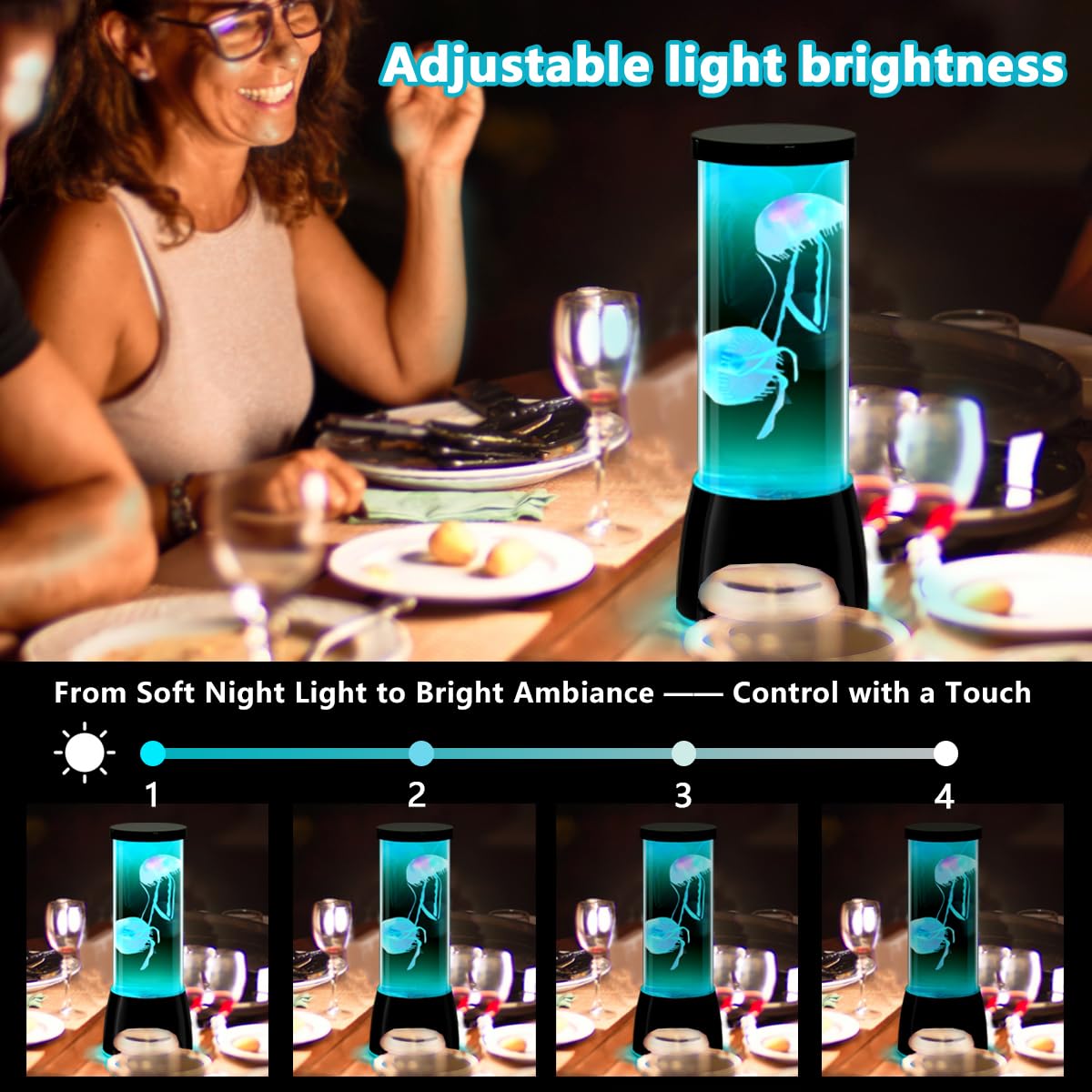 LEDHOLYT LED Jellyfish Lamp - Remote Dimmable Multi & Color Changing Mood Light - Black - Model JF6607 for Room Decoration